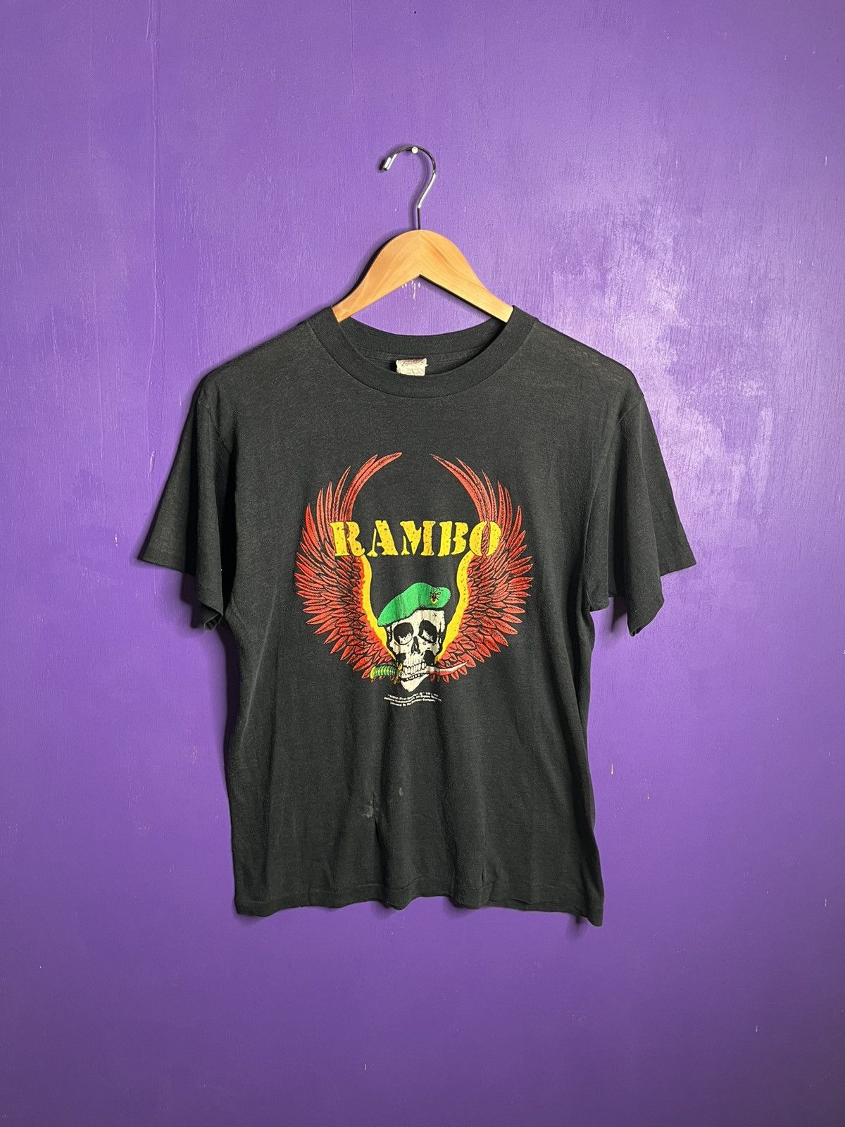 Vintage Vintage 1985 Rambo flying skull promo t-shirt Size US M / EU 48-50 / 2 - 1 Thumbnail