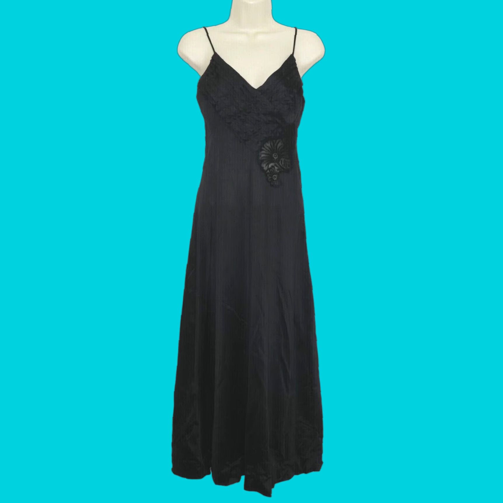 Vintage Lily of France Rosa Puleo 8779 Women Small Black Pleated Lace Nightgown VTG Shirt Size ONE SIZE - 1 Thumbnail