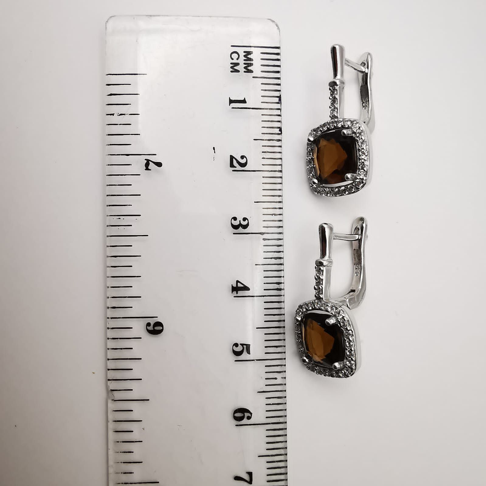 Sterling Silver Vintage Earrings, 925 Sterling Silver, Cetrine, Zircon Size ONE SIZE - 6 Thumbnail