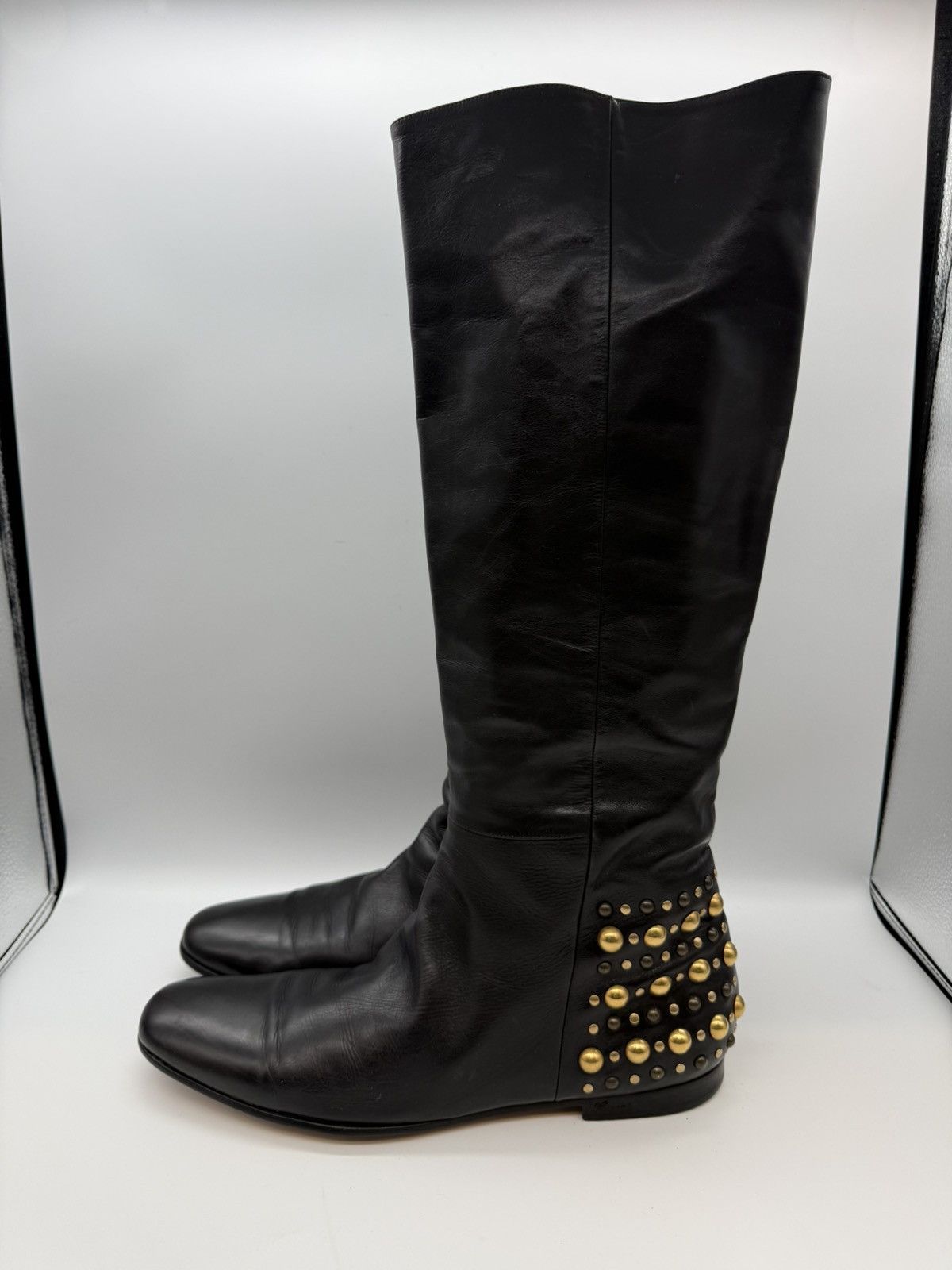 Gucci Gucci "Elizabeth" Studded Tall Boot Black Leather Gold Studs Size US 11 / EU 44 - 4 Thumbnail