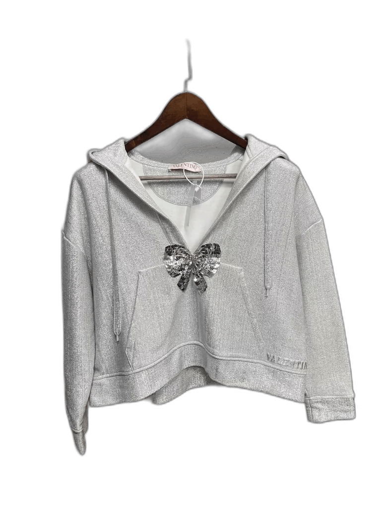 Valentino Silver Glitter Bow Sequin Hoodie