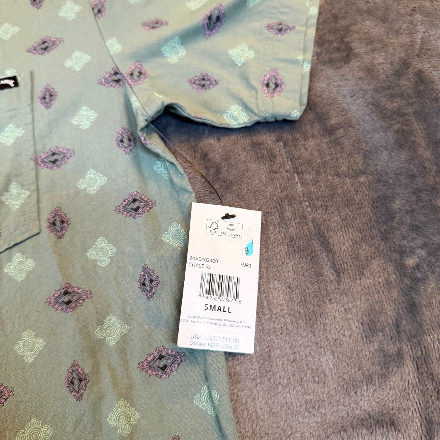Billabong Billabong Chase SS Shirt Geometric Diamond Button Down Sage Green NWT Mens Small Size US S / EU 44-46 / 1 - 3 Thumbnail