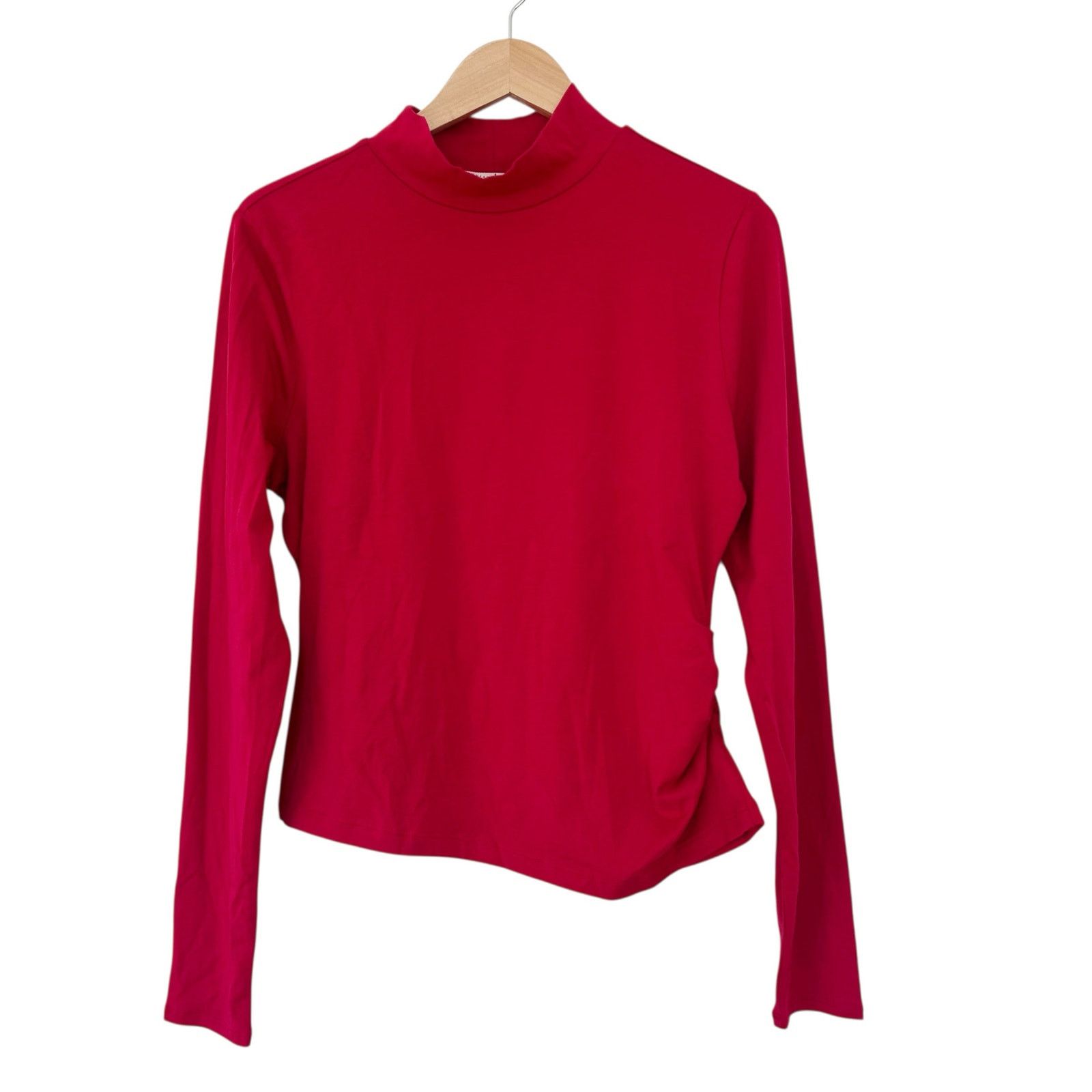 Other Peruvian Connection Red Pima Cotton Mock Neck Ruched Top L Size L / US 10 / IT 46 - 1 Thumbnail