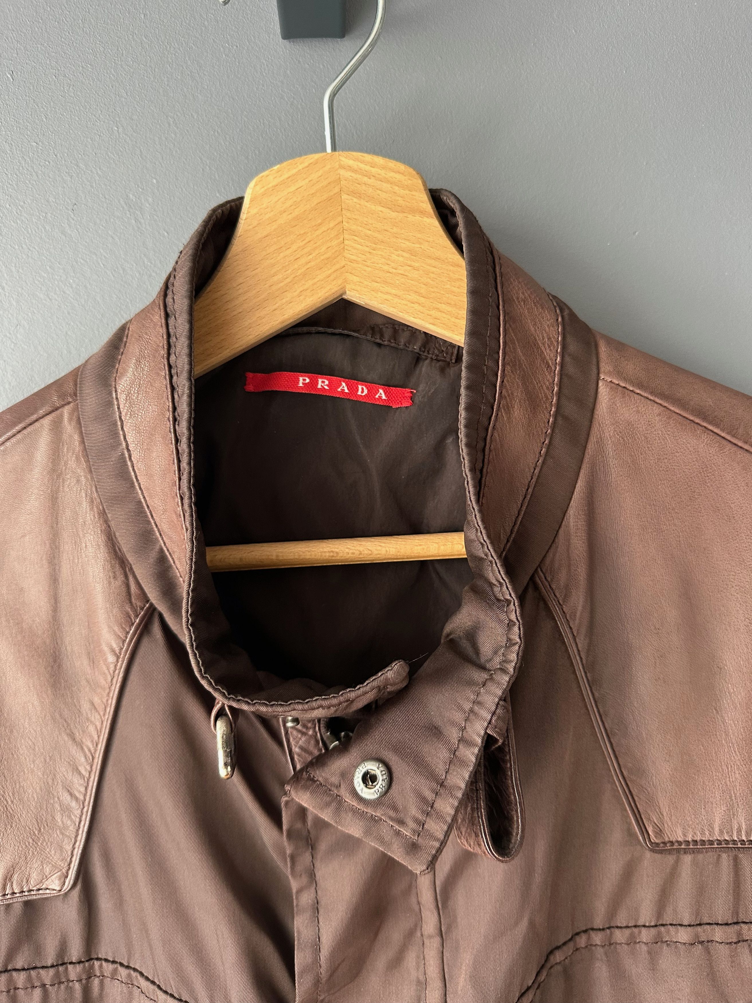 Prada 2006 Vintage Prada Brown Nylon Leather Coat Jacket Size US L / EU 52-54 / 3 - 6 Thumbnail
