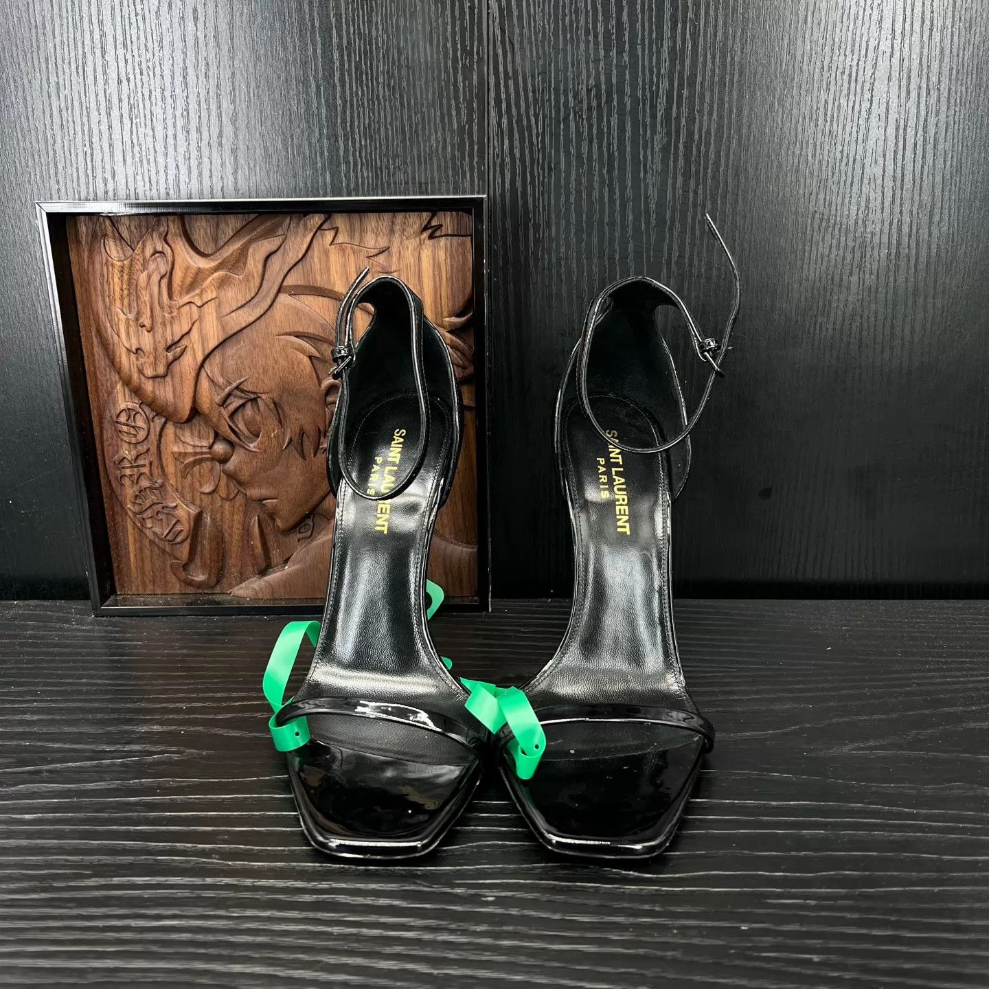 Yves Saint Laurent YSL Opyum Black & Gold Heels Women's 38 Box Size US 7.5 / IT 37.5 - 2 Thumbnail