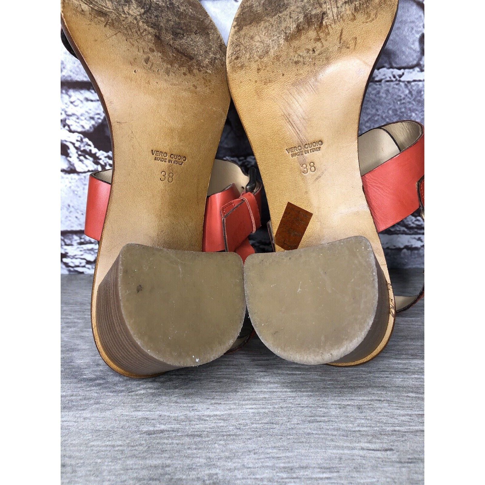 Other Mara Mei Orange Leather Ankle Strap Stacked Heeled Sandals W Size US 8 / IT 38 - 8 Thumbnail