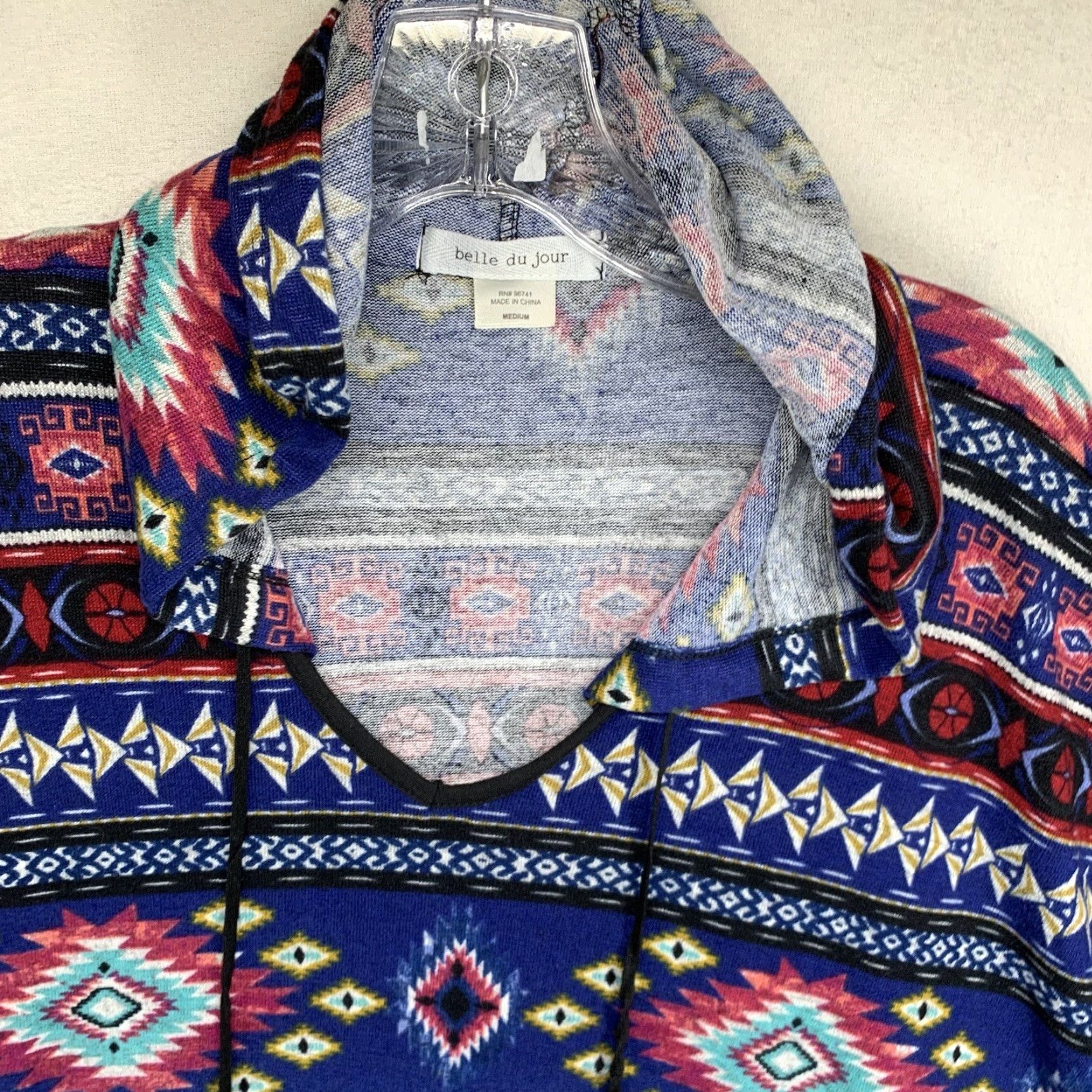 Vintage Woman’s Beach Pancho Hoodie All Over Tribal Print Lightweight Medium Beach Ready Size M / US 6-8 / IT 42-44 - 4 Thumbnail