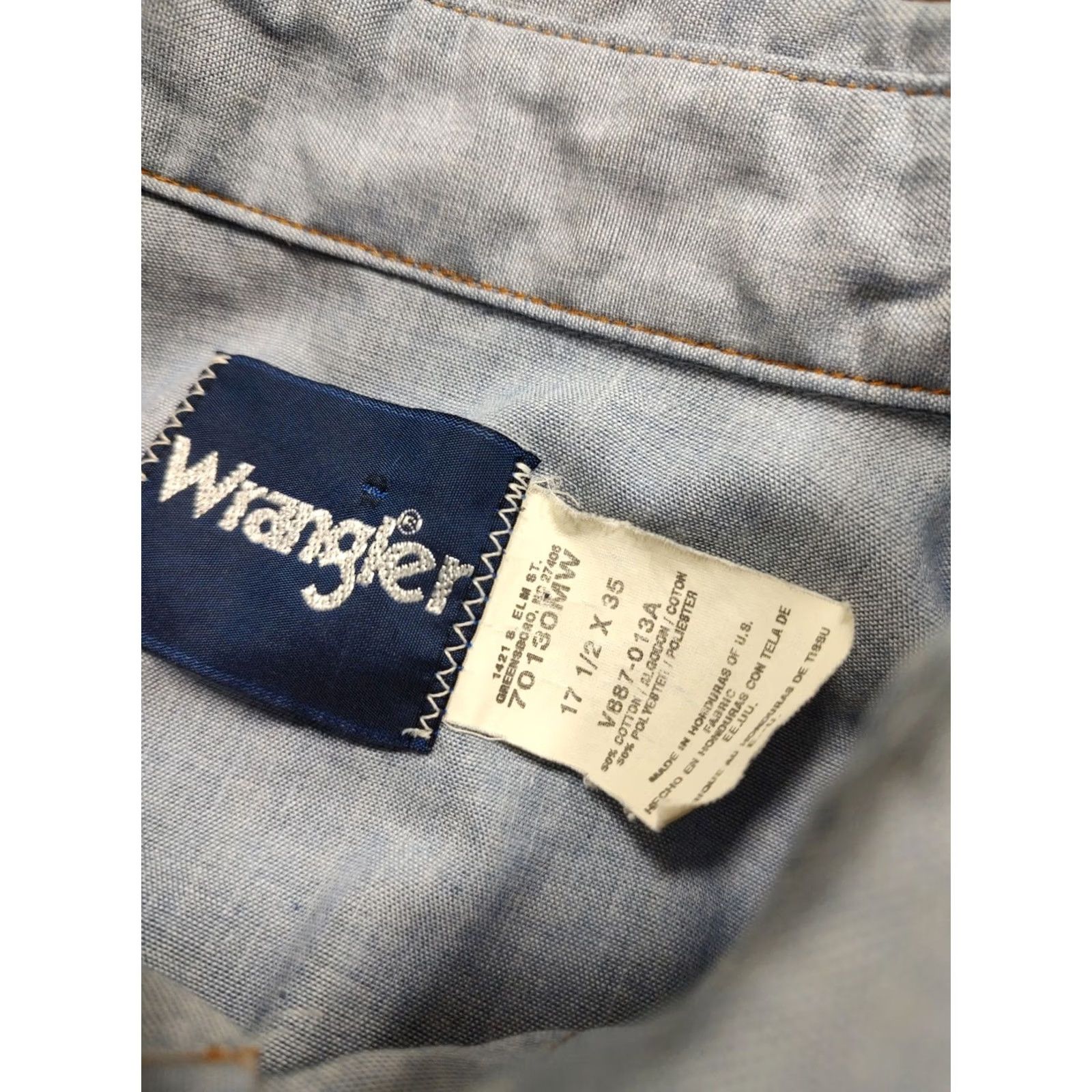 Wrangler VINTAGE Wrangler Chambray Western Shirt Mens 17.5 X 35 Pearl Snap American Flag USA Size US XXL / EU 58 / 5 - 4 Thumbnail