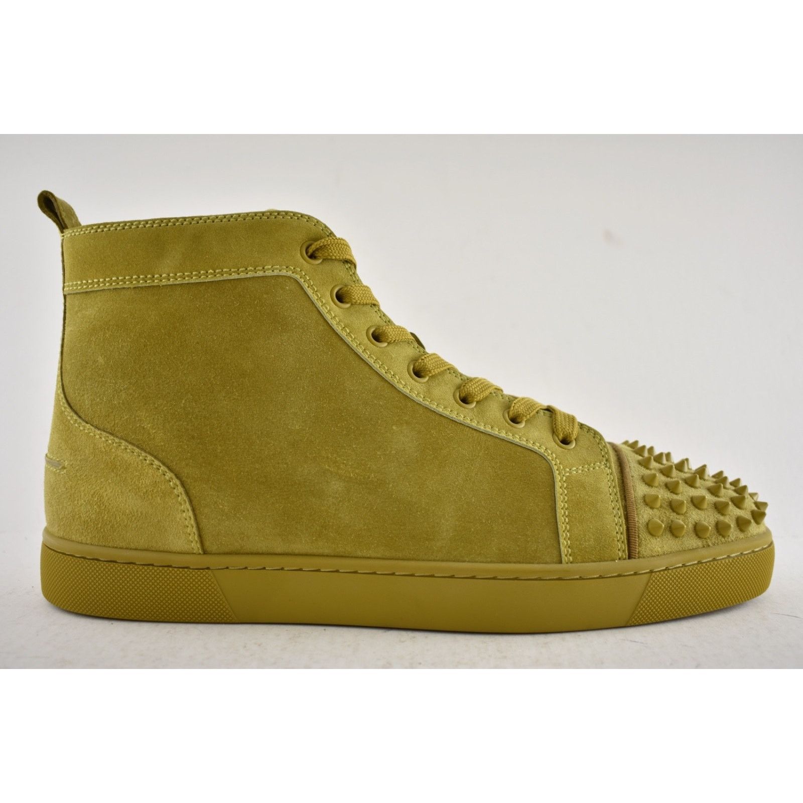 Christian Louboutin Lou Spikes Flat Yellow Green Suede High Top Sneaker 44 11 Size US 11 / EU 44 - 2 Thumbnail