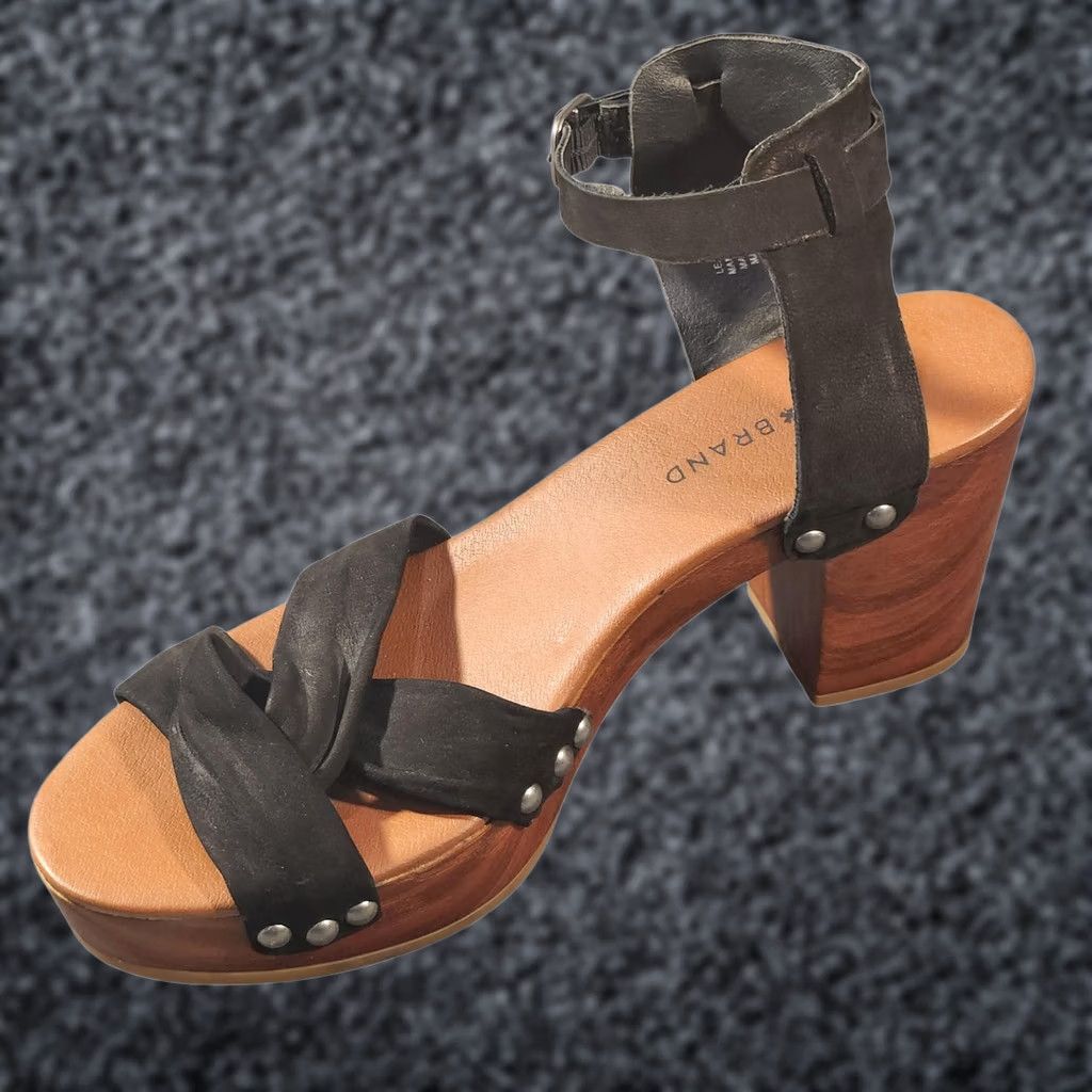 Lucky Brand Lucky Brand Sandals Womens Size 9 Black Leather Platform Heel Buckle Ankle Strap Open Toe LK Whitneigh Women Platform Heel Sandals Black Leather Size US 9 / IT 39 - 1 Thumbnail