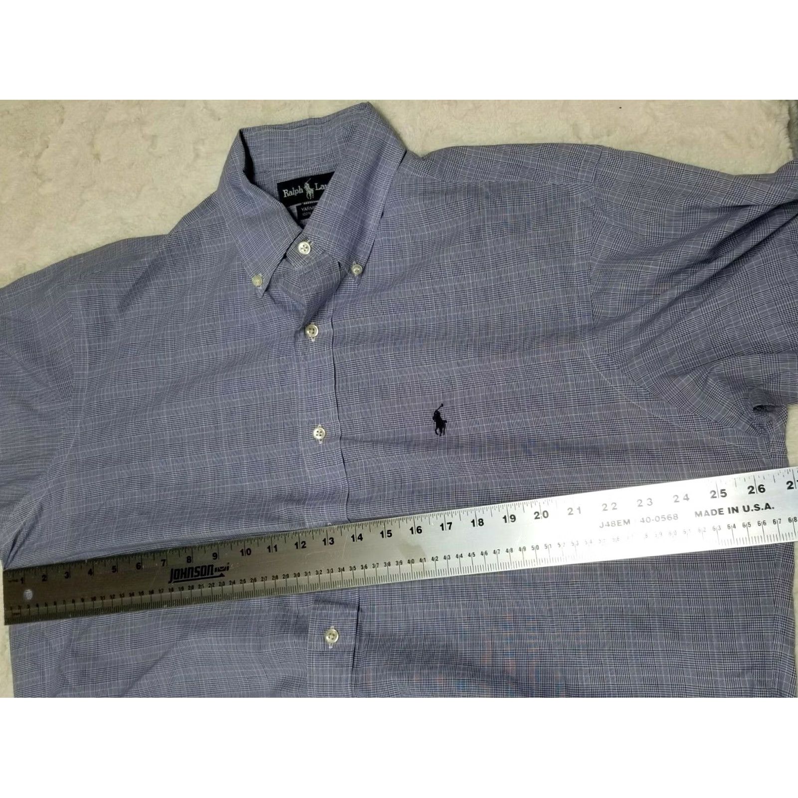 Ralph Lauren Ralph Lauren Men's Blue Cotton Glen Check Dress Shirt Sz 16 1/2 Button-Down Yarmouth Size 42R - 5 Thumbnail