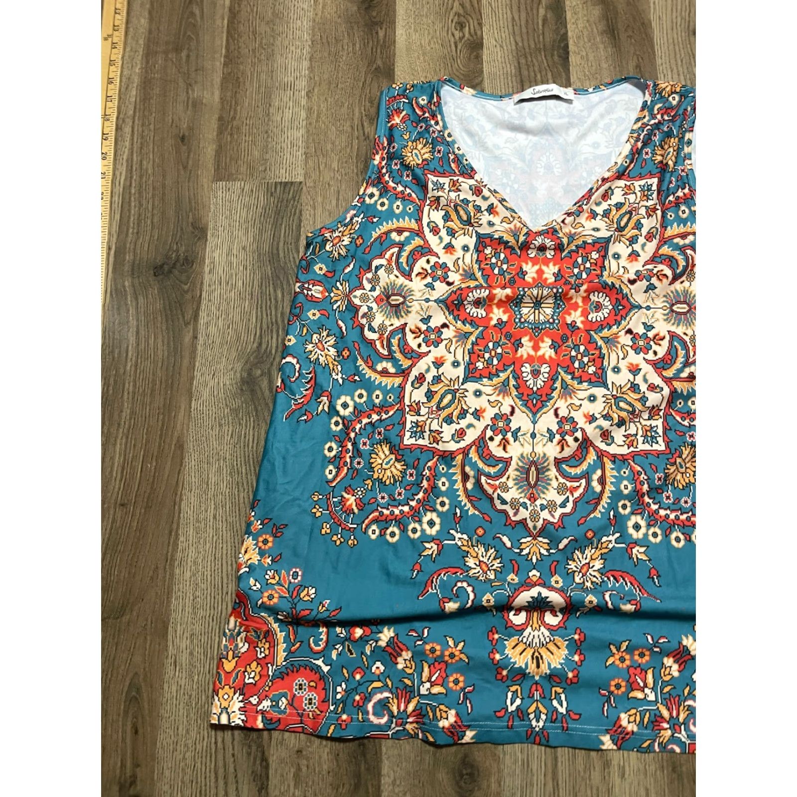 Vintage Sakurafina Tank Top Womens XL Floral Sleeveless V-Neck Shirt Blue Orange Red Casual Modern Size XL / US 12-14 / IT 48-50 - 3 Thumbnail