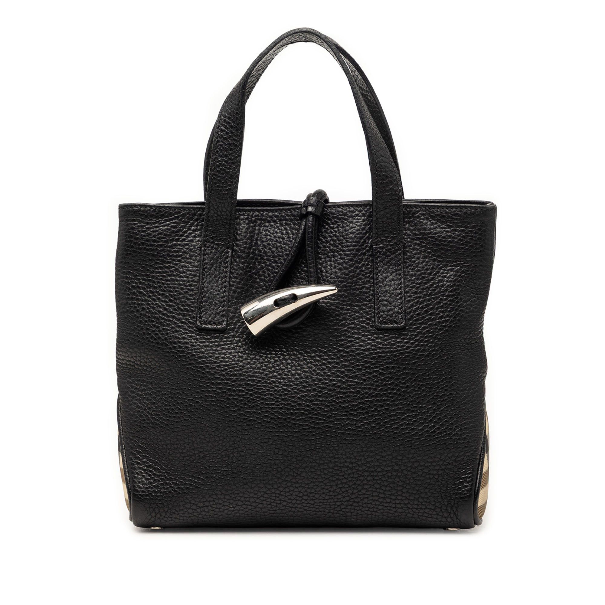 Burberry Small House Check Trimmed Grainy Calfskin Horn Toggle Tote Size ONE SIZE - 1 Thumbnail