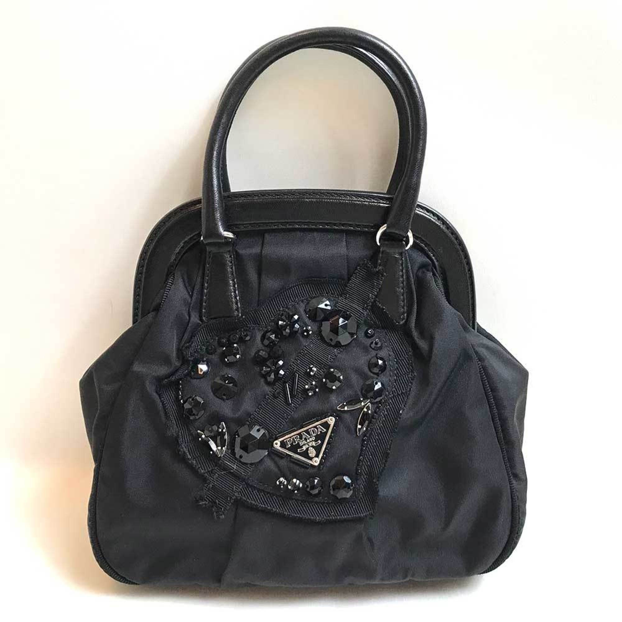 image of Prada Handbag Beads Nylon Black Prada, Women's