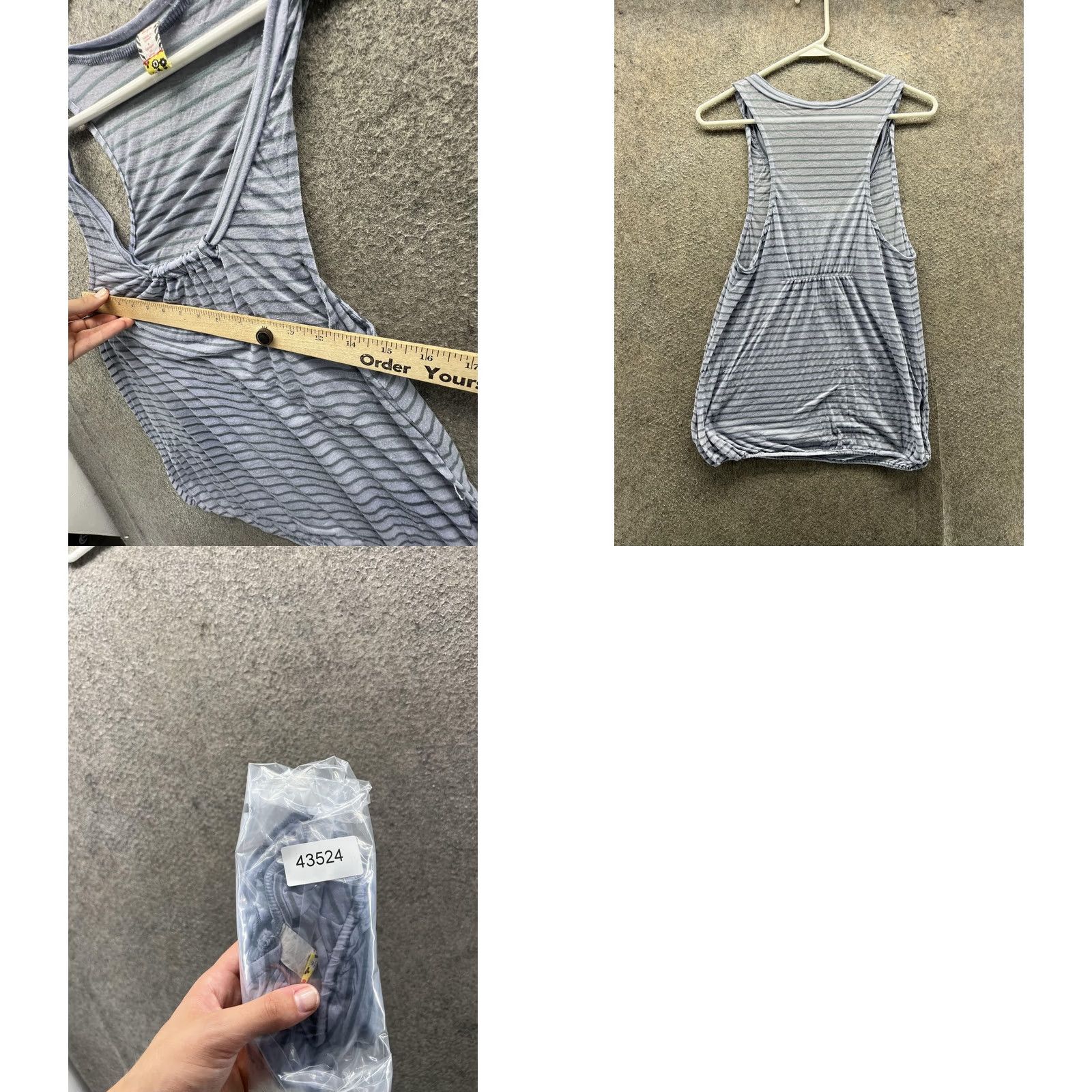 Free People VINTAGE Free People Tank Top Womens Medium Gray Striped Lightweight Jersey Scoop Neck Sleeveless Casual Summer Womens Size M / US 6-8 / IT 42-44 - 8 Thumbnail