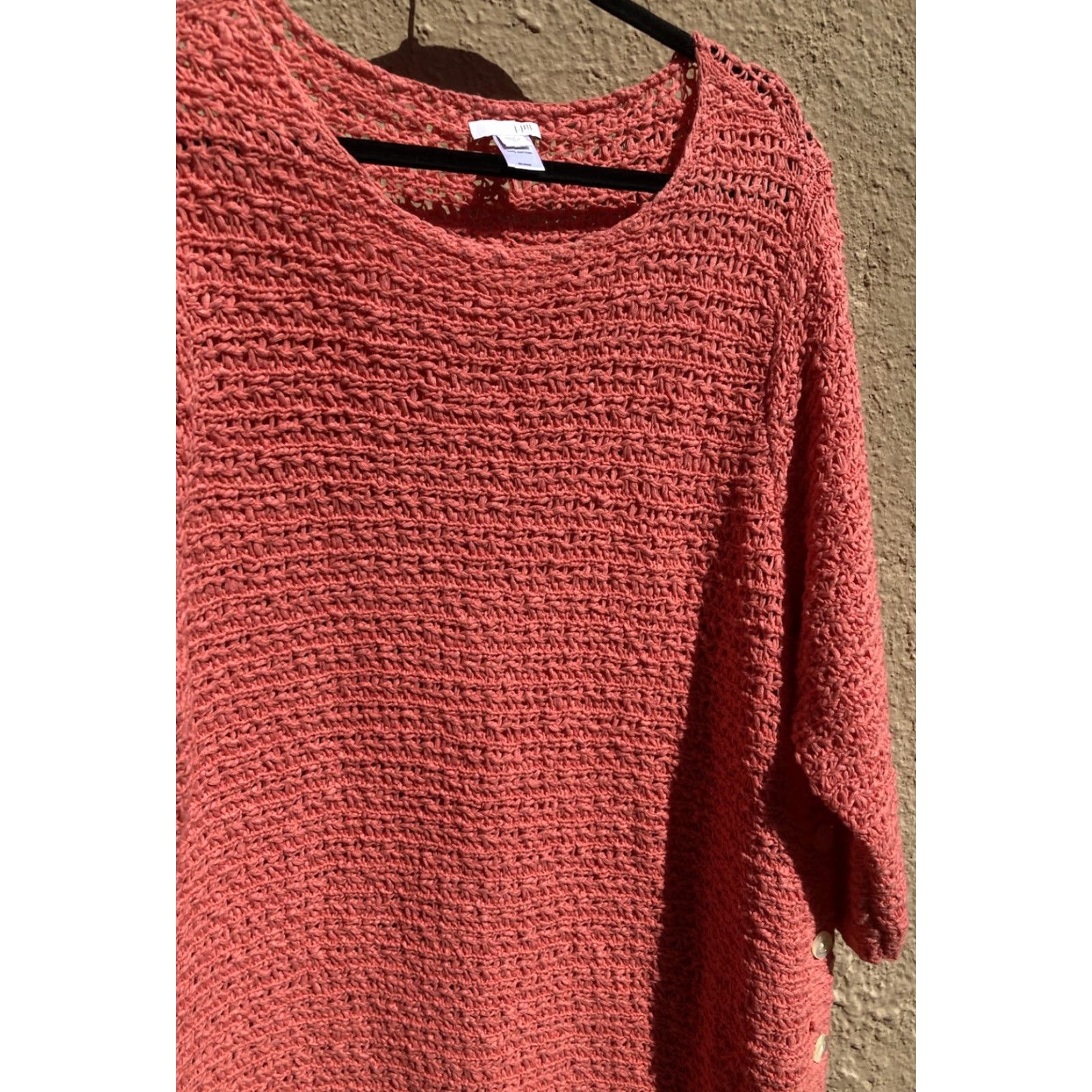 J. Jill J. Jill Women's Pink Tight-Knit 3/4 Sleeve Button Sweater Dress XL Cotton Heavyweight Casual Knit Dress Mens? Wait. Size XL / US 12-14 / IT 48-50 - 5 Thumbnail