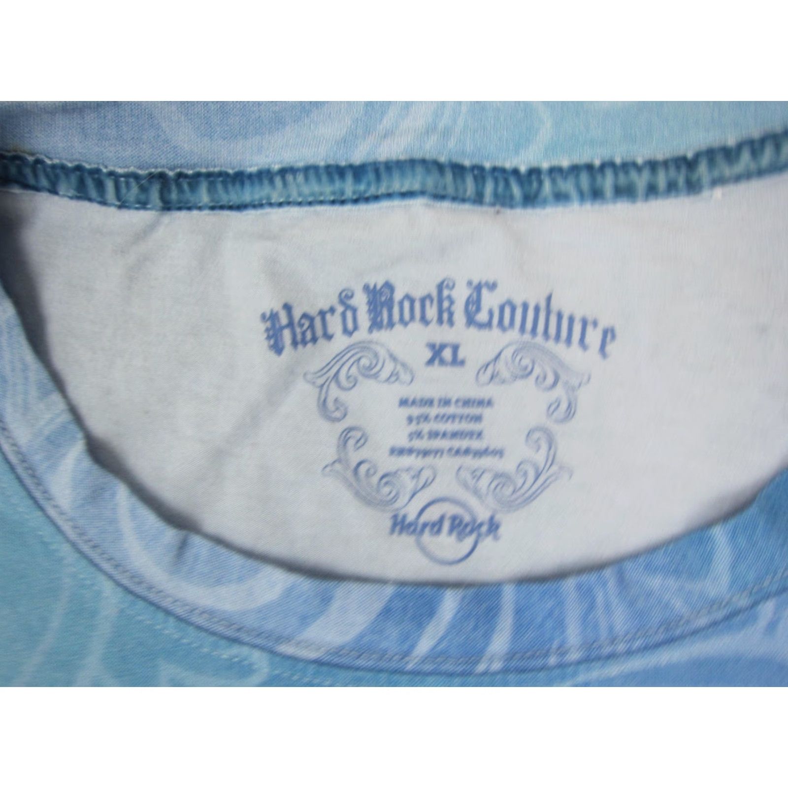 Vintage Hard Rock Couture Shirt Womens XL Blue Embellished Rhinestone Studded 90s City Casual Short Sleeve Crew Neck Blouse Vintage No? Size XL / US 12-14 / IT 48-50 - 4 Thumbnail