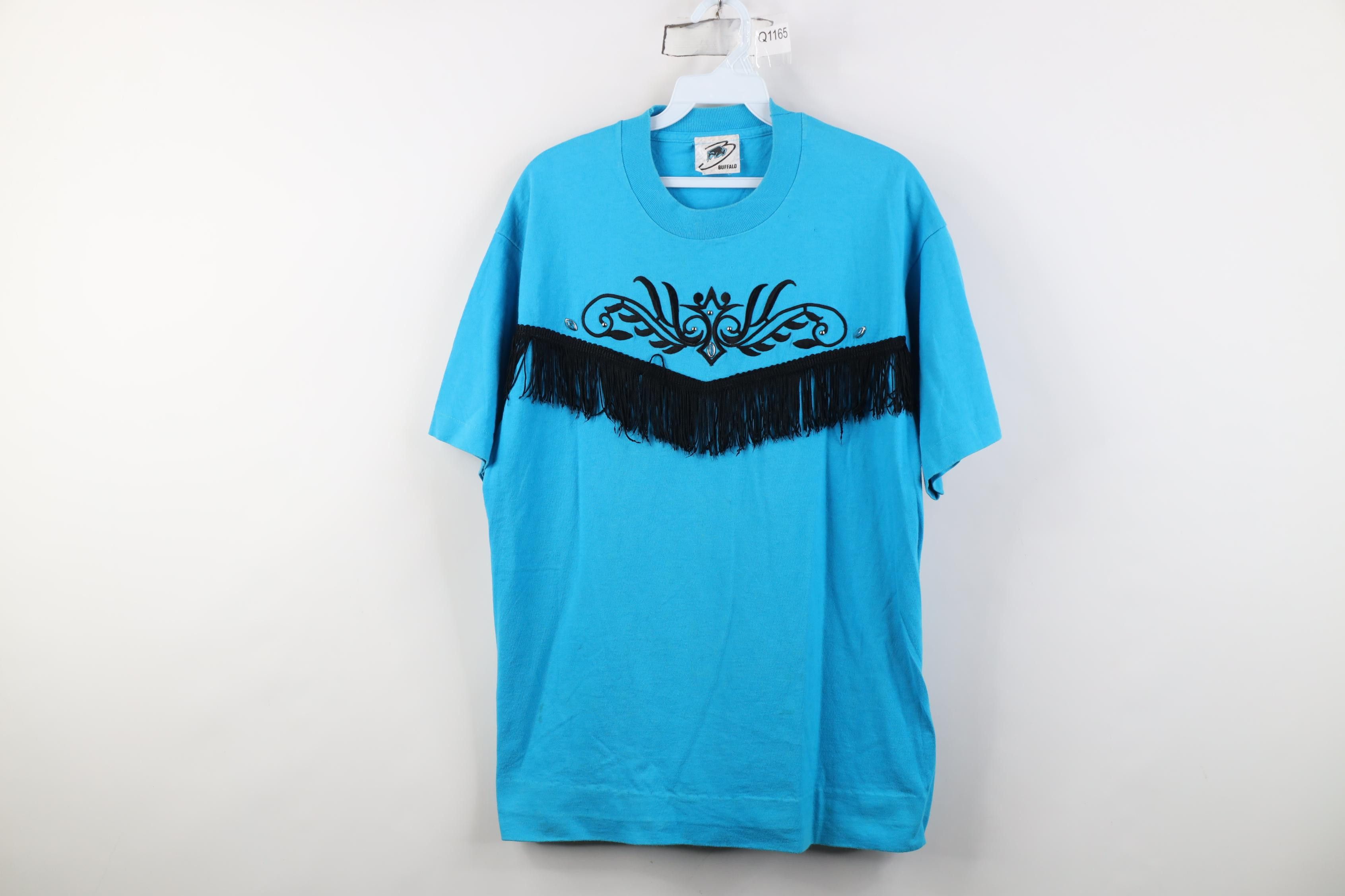 Vintage Vintage 90s Western Cowgirl Rodeo Fringed Tribal T-Shirt Size L / US 10 / IT 46 - 1 Thumbnail