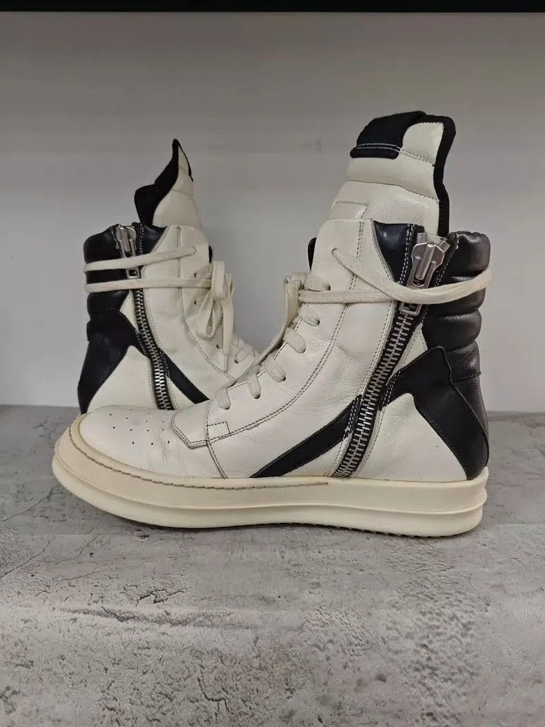 Rick Owens Rick Owens White và Black Geobasket Sneakers. Size US 7.5 / EU 40-41 - 5 Thumbnail