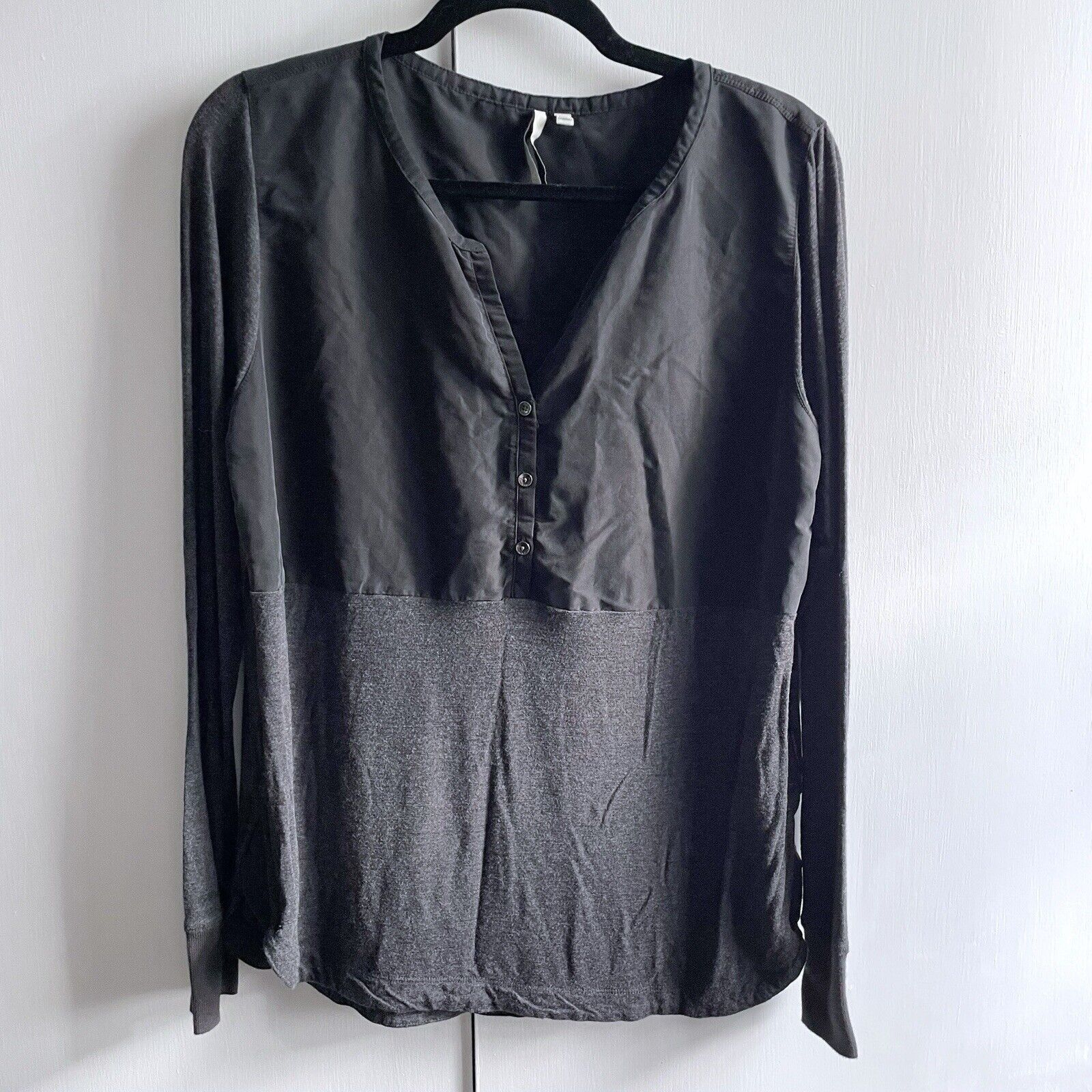 Calvin Klein CALVIN KLEIN Black Henley Top Blouse Mixed Fabrics Large Size L / US 10 / IT 46 - 1 Thumbnail