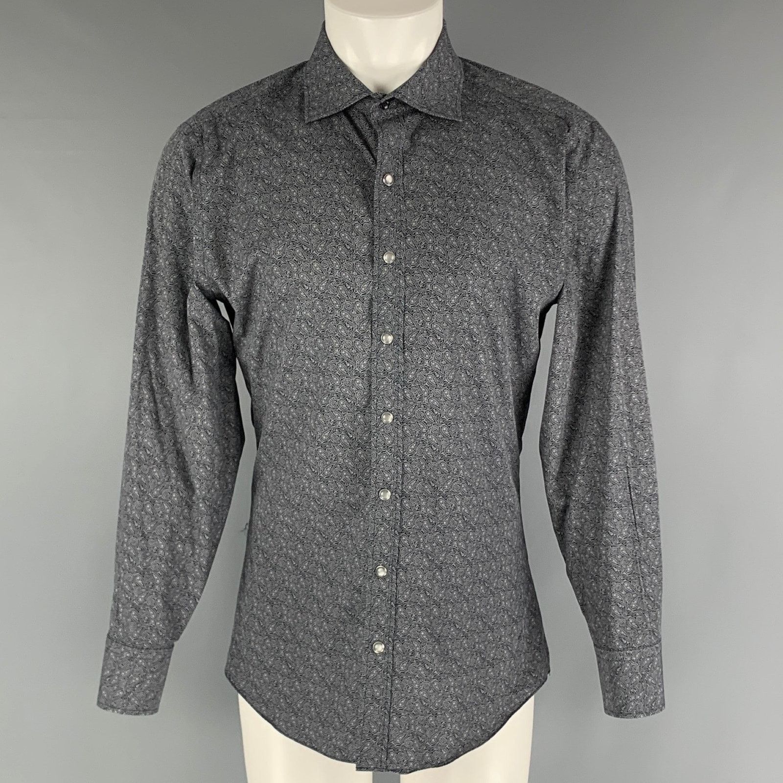 J.Hilburn J.HILBURN S Navy White Paisley Slim Fit Long Sleeve Shirt Size US S / EU 44-46 / 1 - 1 Thumbnail