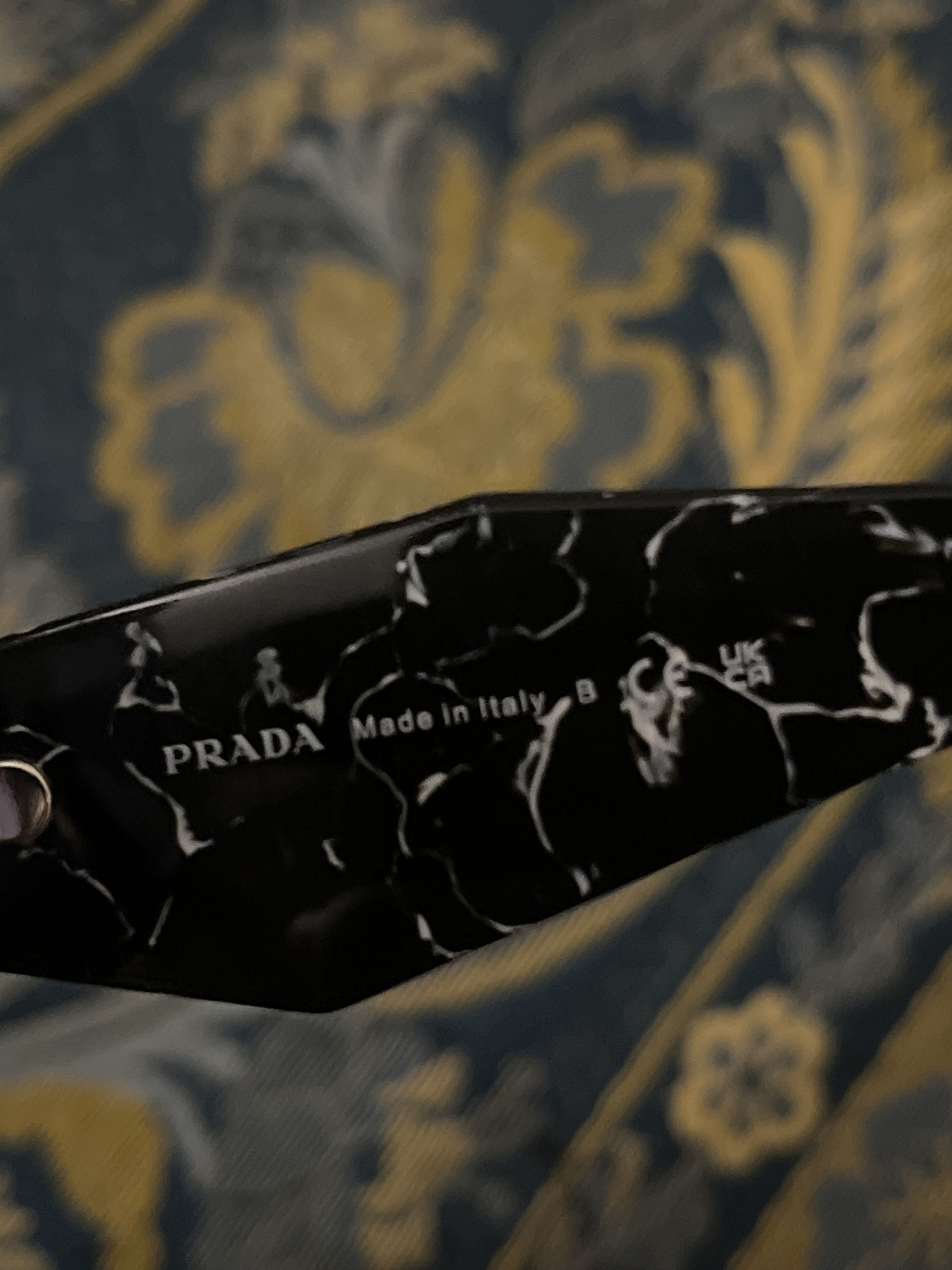Prada Prada SPR08Y Marble Sunglasses Blue Lens Black White Acetate Size ONE SIZE - 4 Thumbnail