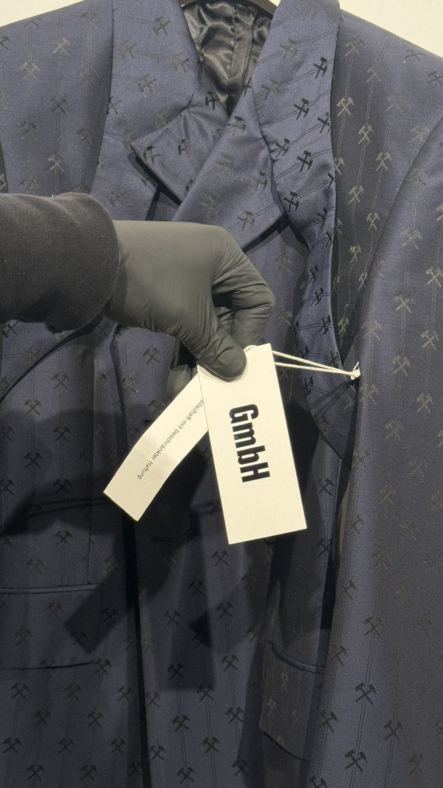 GmbH GmbH Navy Double-Breasted Jacquard "Hammer" Blazer - Size 52 Size 52R - 5 Thumbnail