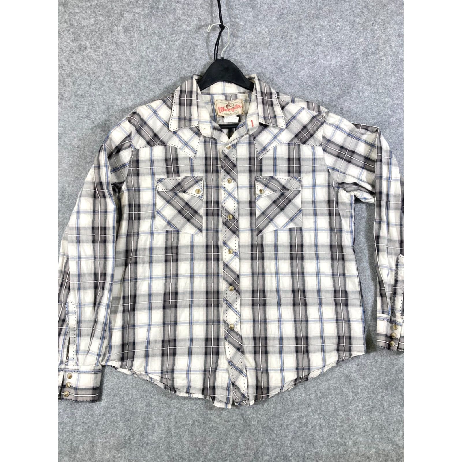 Wrangler Wrangler Pearl Snap Western Shirt Mens M Gray White Plaid Long Sleeve Casual Size US M / EU 48-50 / 2 - 2 Thumbnail