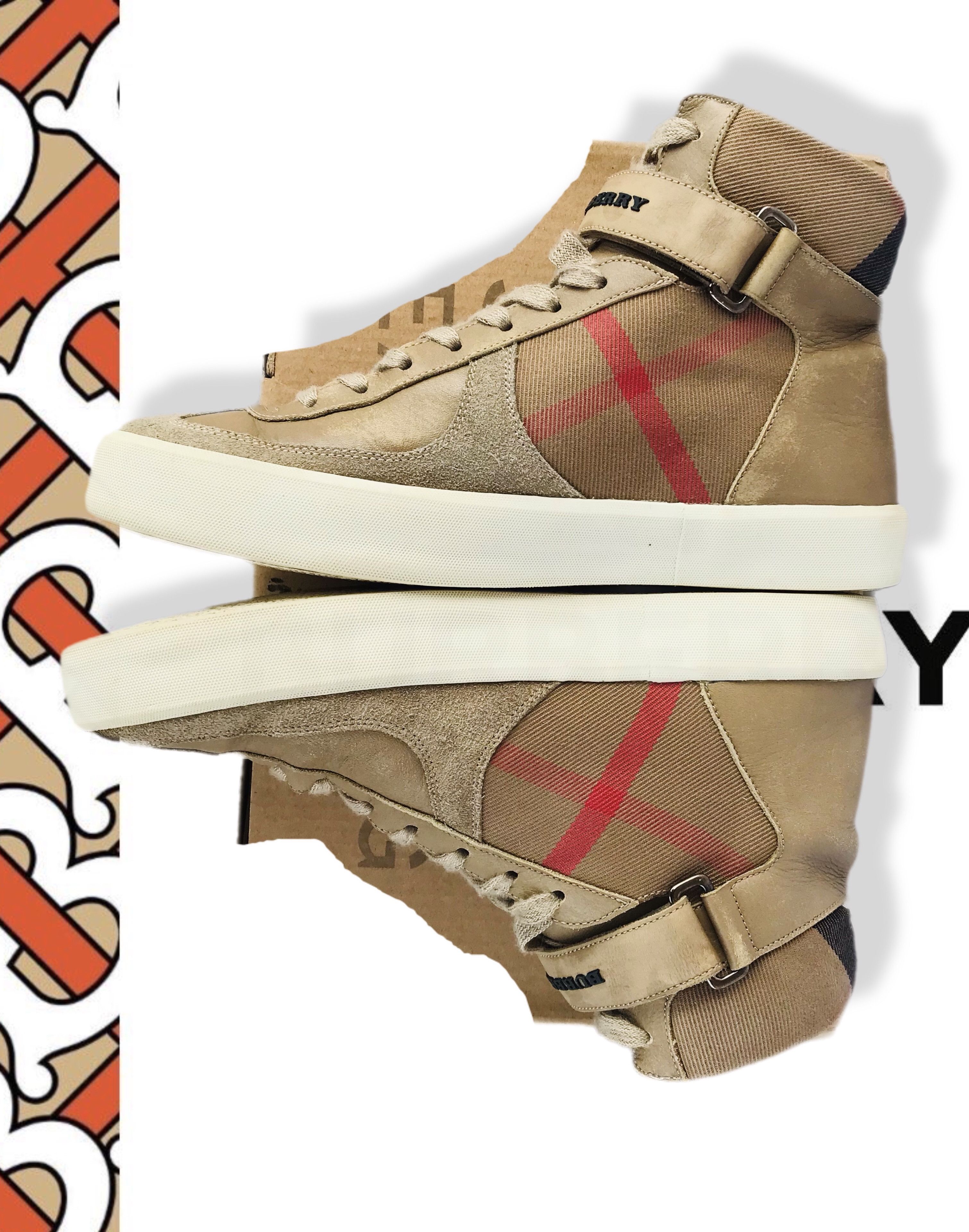 Burberry Burberry High Top Sneakers Beige Women's Nova Check Leather Size US 6 / IT 36 - 8 Thumbnail