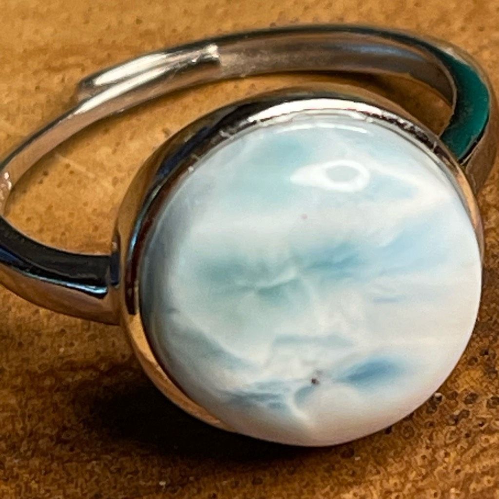 Other Larimar S925 sterling silver adjustable ring 10mm natural st Size ONE SIZE - 5 Thumbnail