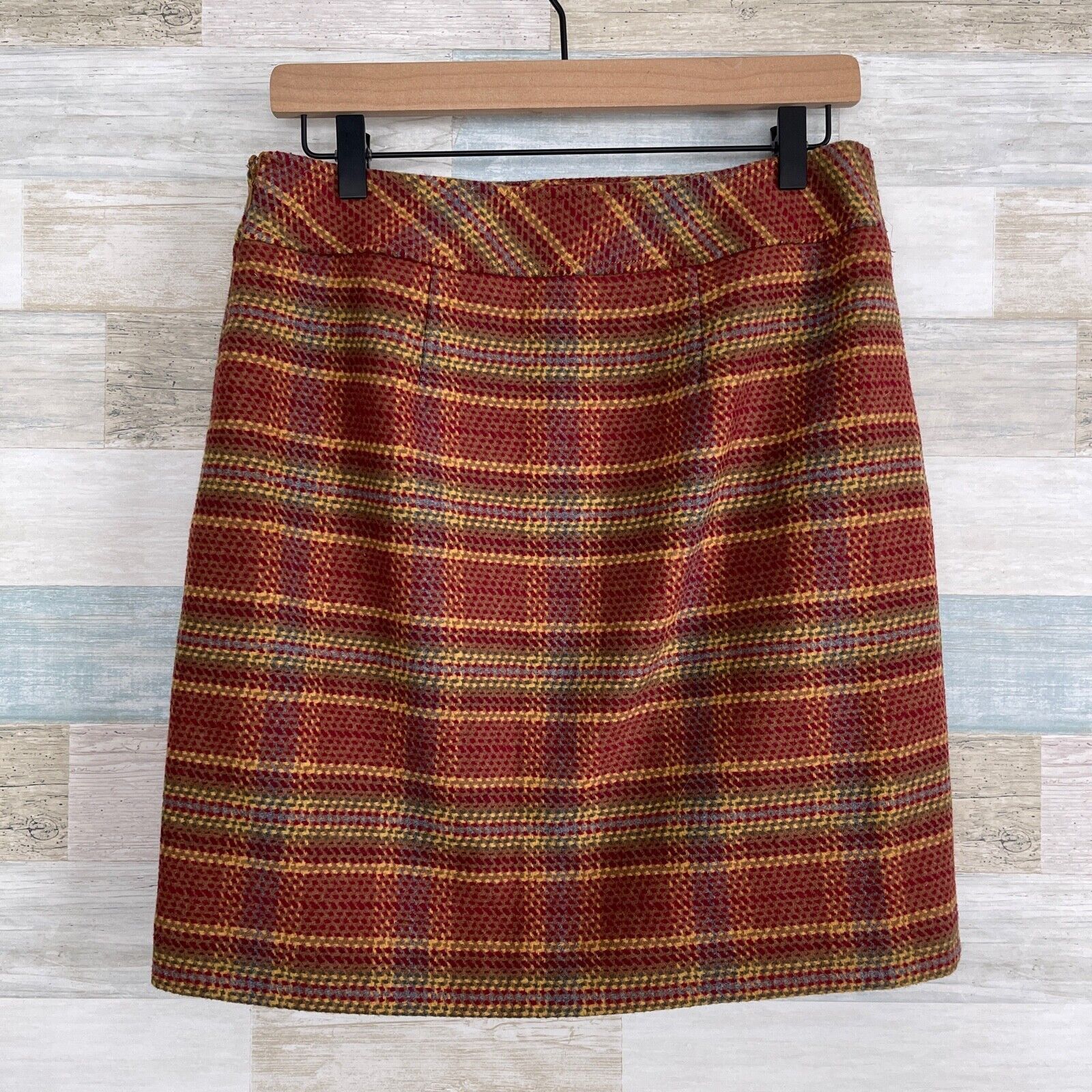 Other Talbots Tweed Wool Pencil Skirt Red Brown Plaid Pockets 2P Size 29" - 3 Thumbnail