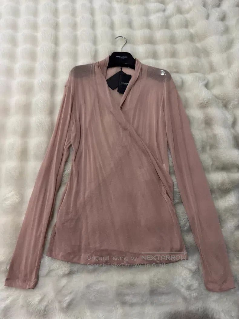 Saint Laurent Paris Saint Laurent Paris Crinkled Deep V Chiffon Underlayer Shi Size US M / EU 48-50 / 2 - 2 Thumbnail