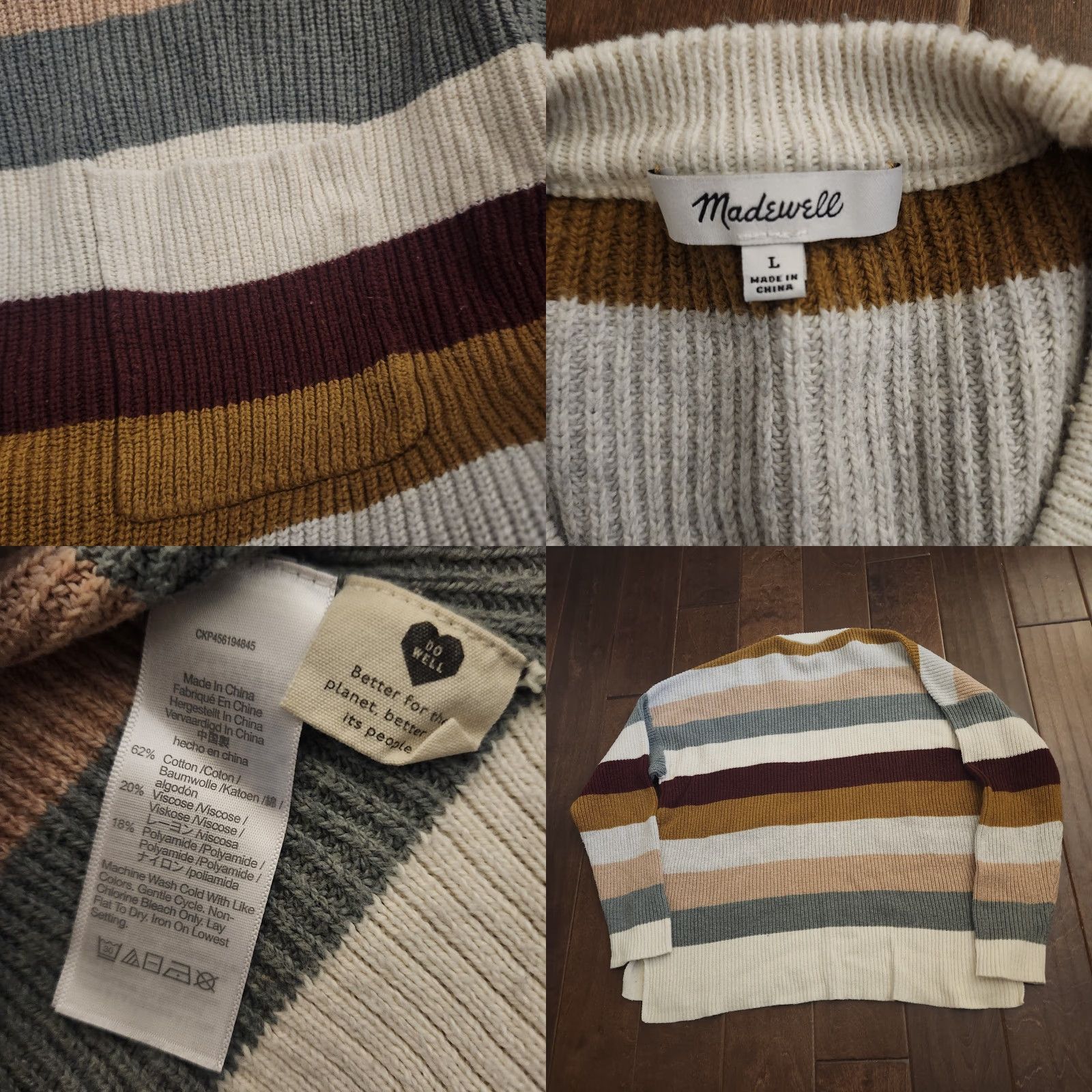 Madewell Madewell Striped Knit Sweater Women’s L Crewneck Pocket Cozy Fall Size L / US 10 / IT 46 - 9 Thumbnail