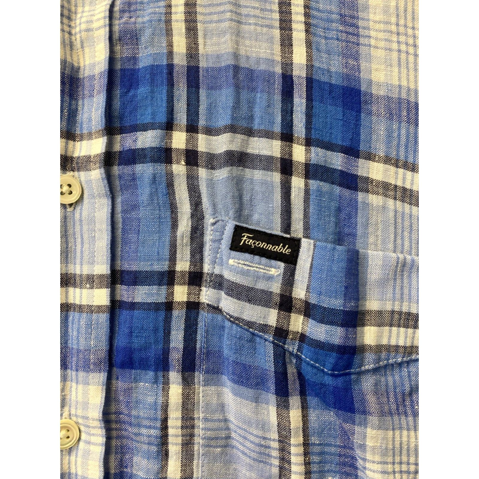 Faconnable Façonnable 100% Linen Button-Up Shirt Men's M Classic Blue Long Sleeve Casual Business Designer Size US M / EU 48-50 / 2 - 3 Thumbnail