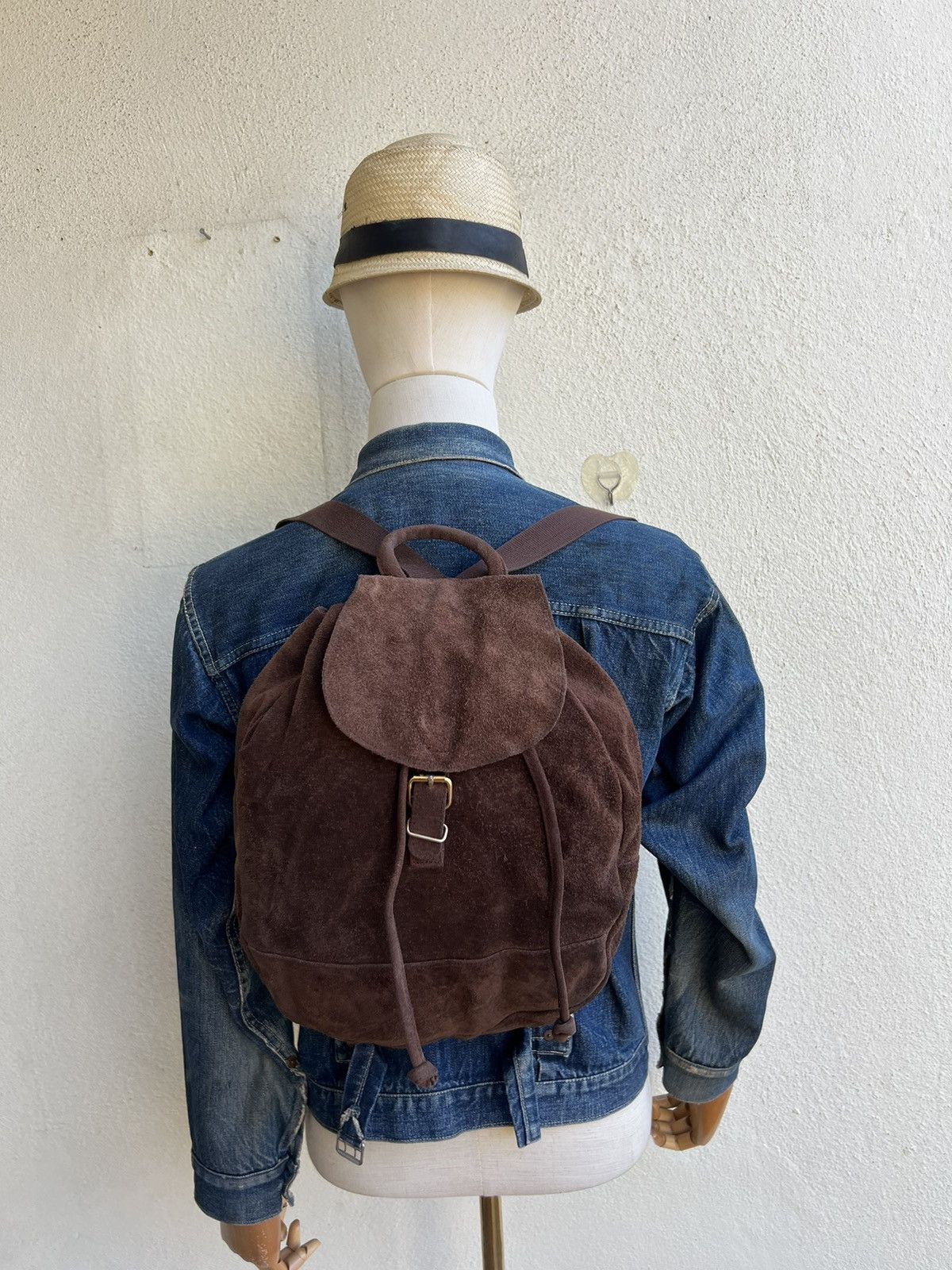Leather Vintage 90s VIA DEMIZON Japan Suede Leather Backpack Bag Size ONE SIZE - 3 Thumbnail