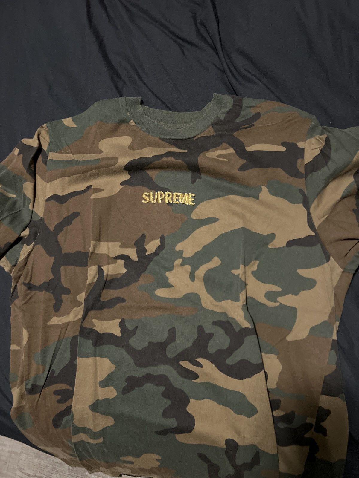 Supreme gold logo camo shirt