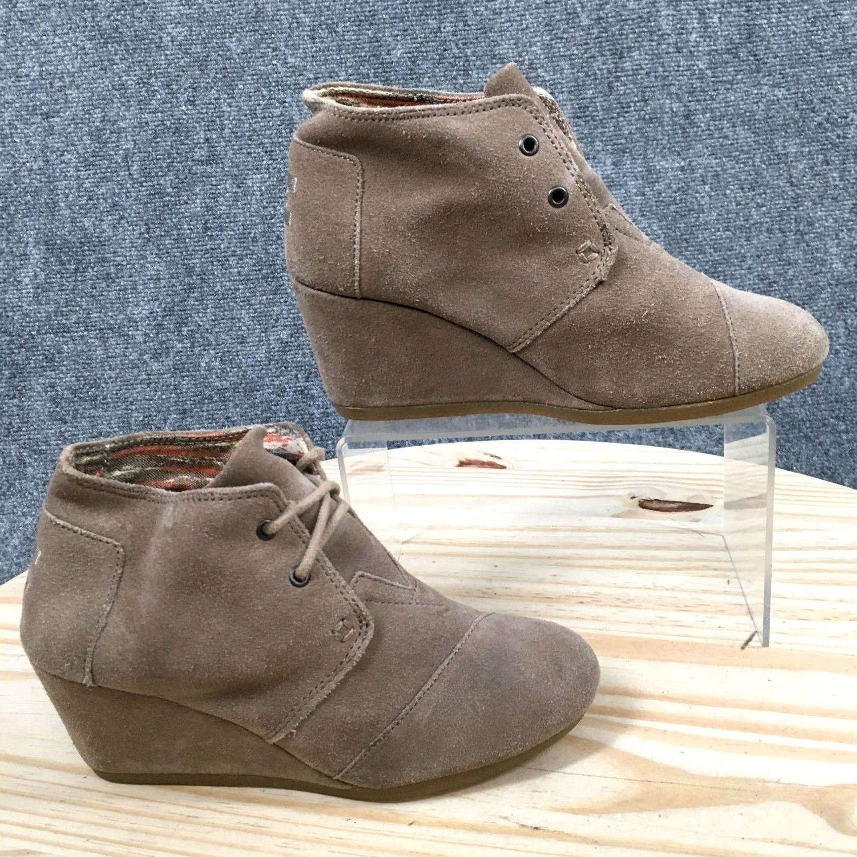 Toms Toms Boots Womens 5.5 Desert Brown Lace Up Casual Ankle Top Wedge Heels 740810 Size M / US 6-8 / IT 42-44 - 2 Thumbnail