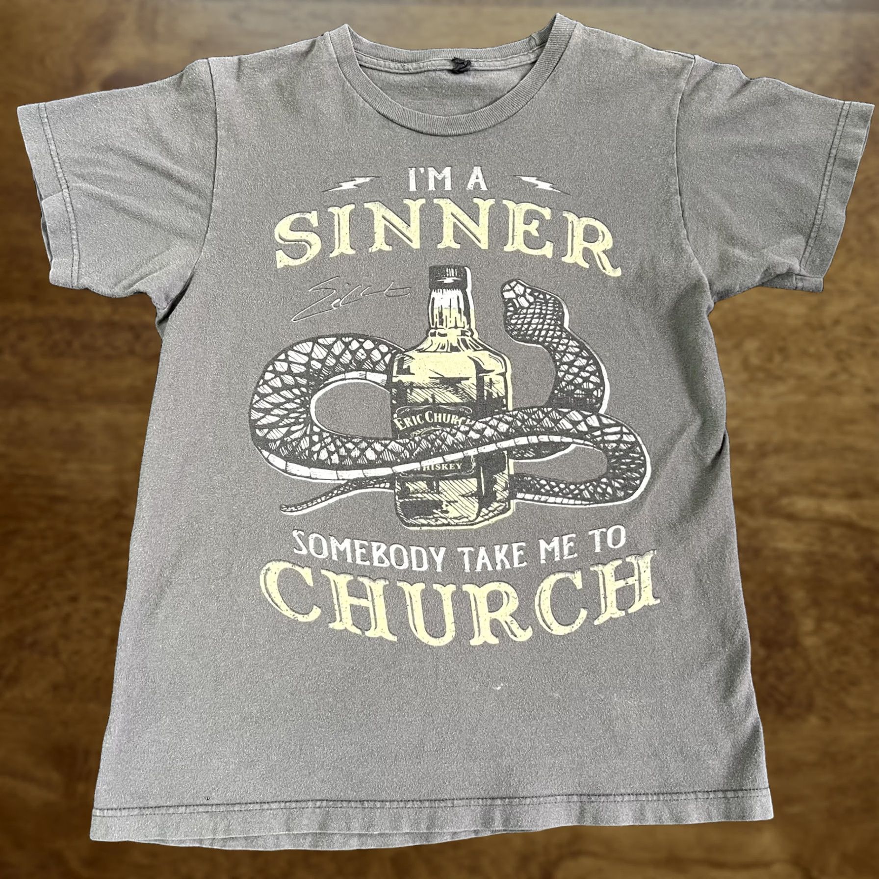 Vintage Eric Church Shirt Mens Small Gray Sinner Whiskey Snake Graphic Tee T-Shirt Size US S / EU 44-46 / 1 - 1 Thumbnail