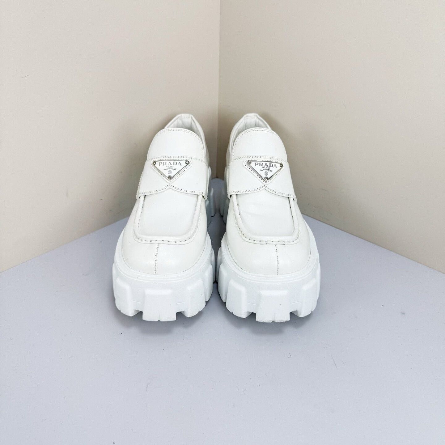 Prada prada white platform gear loafers Size US 6 / IT 36 - 1 Thumbnail