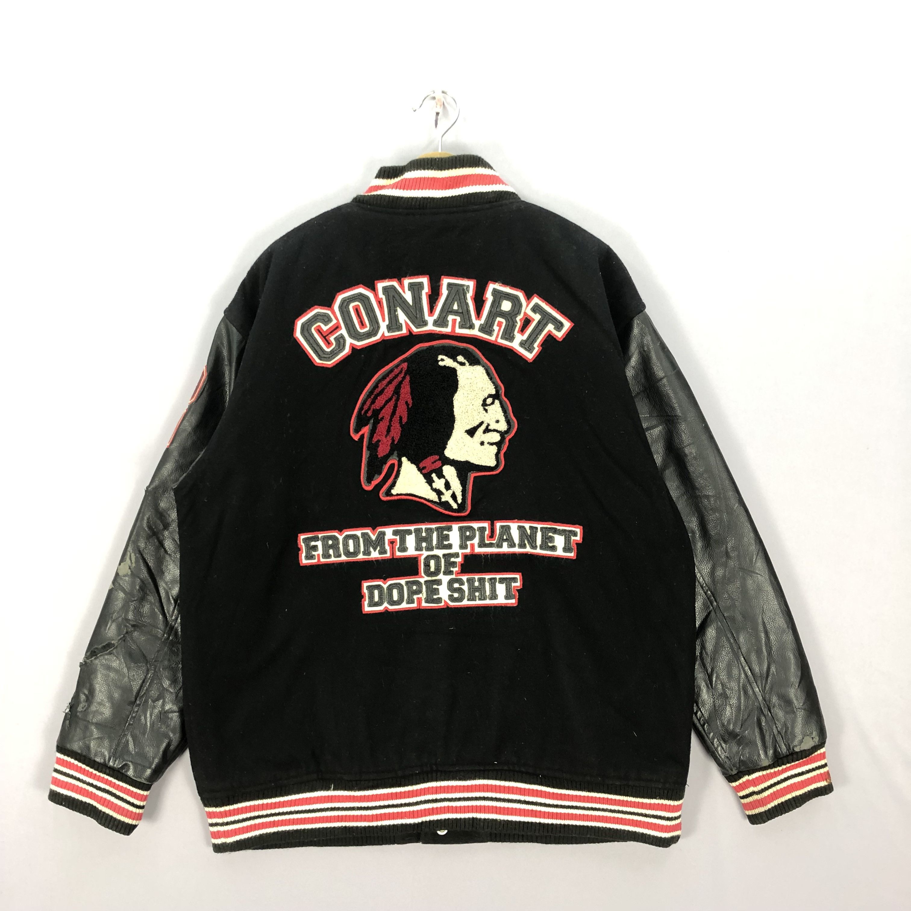 Vintage Vintage 90s Conart Varsity Leather Wool Jacket Native Indian Size US L / EU 52-54 / 3 - 1 Thumbnail