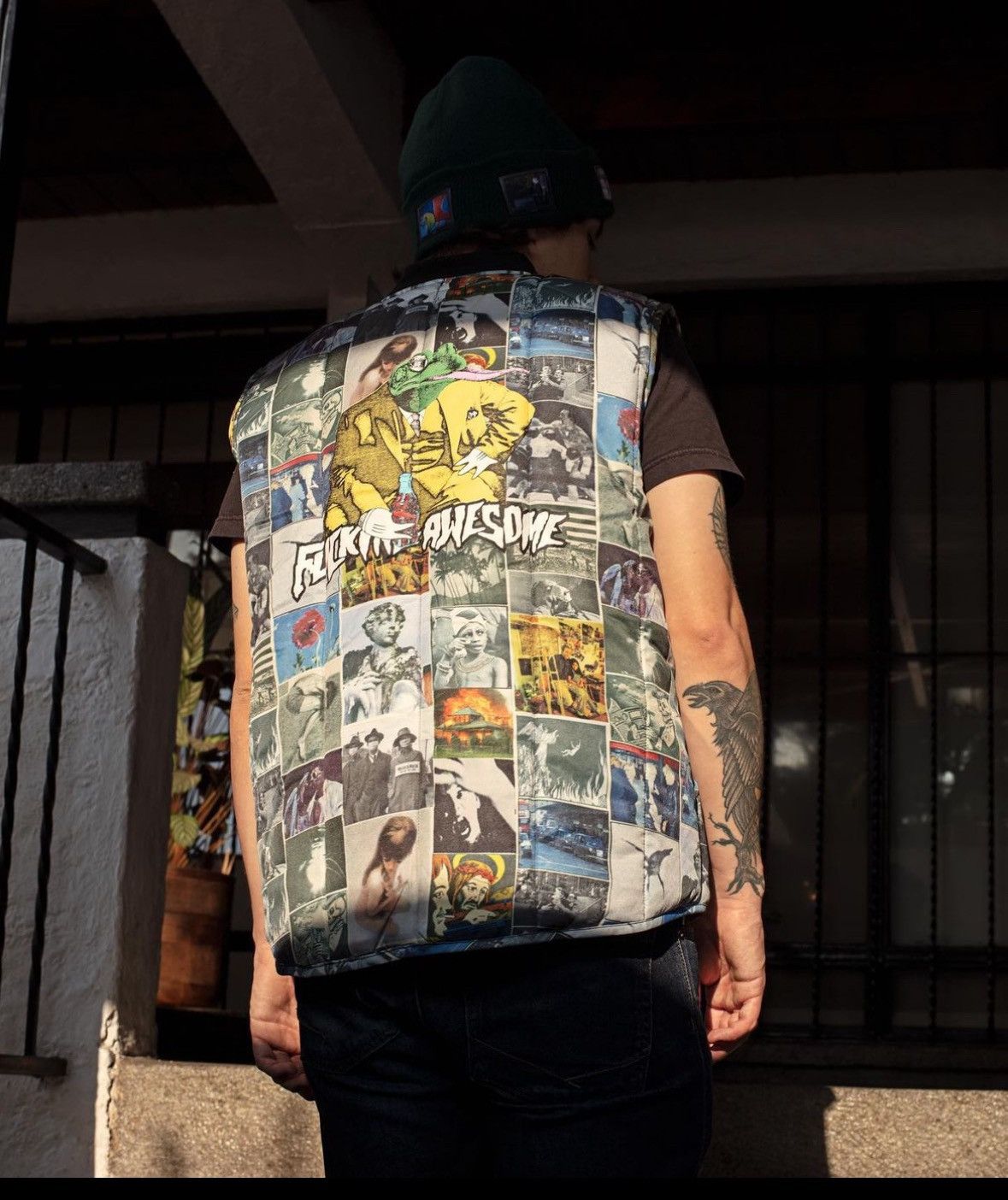 image of Fucking Awesome F/w 21 Frogman Collage Puffer Quilted Vest, Men's (Size Large)