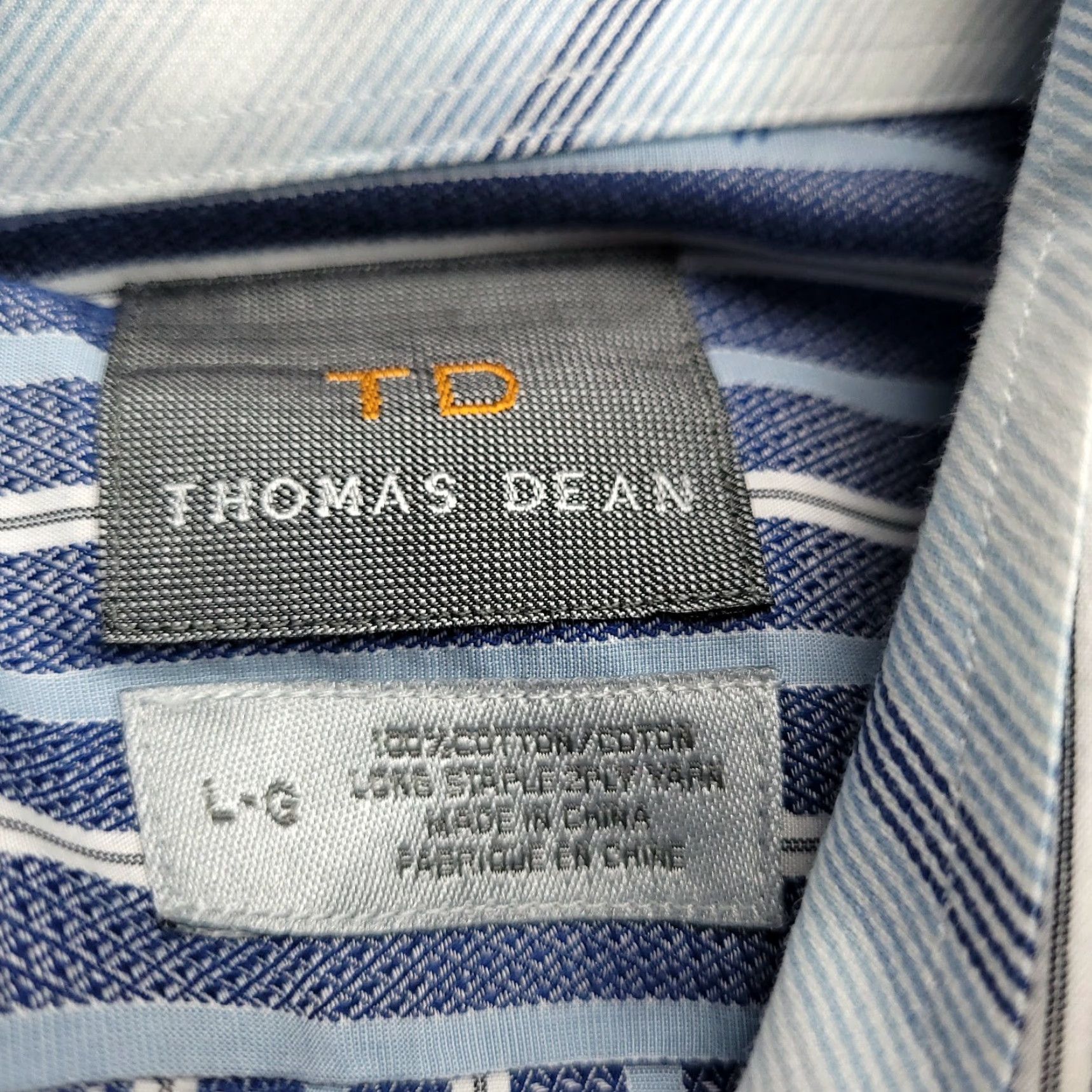 Vintage Thomas & Thomas Dress Shirt Mens Large Blue Striped Long Sleeve Button-Down 100% Cotton Size 42R - 7 Thumbnail