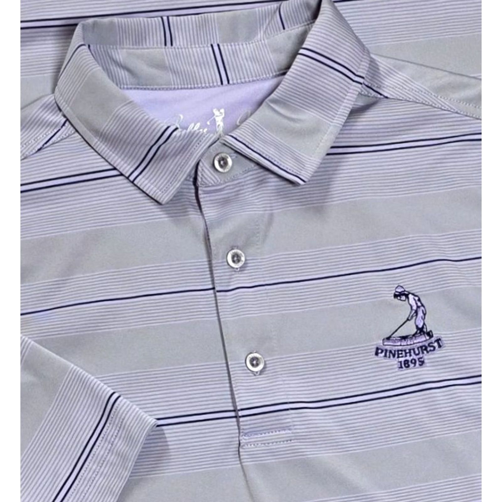 Vintage Bobby Jones Performance Polo Mens M Purple Stripe Pinehurst Golf Embroidered Shirt Size US M / EU 48-50 / 2 - 2 Thumbnail