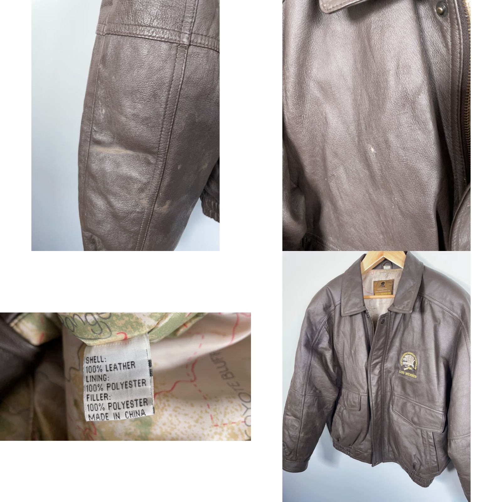Vintage VINTAGE North American Hunting Club Leather Jacket Men XL Brown Lifetime Member Bomber Jacket Full Zip Pockets Size US XL / EU 56 / 4 - 8 Thumbnail