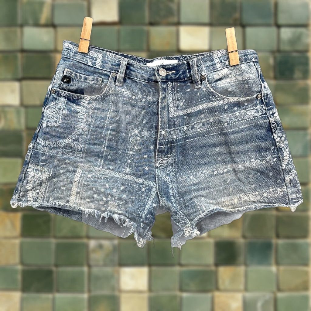 Vintage Kancan Jeans Cutoff Shorts Womens 9 Boho Denim Y2K Western Paisley Rodeo Grunge Jeans Short Shorts Size 30" / US 8 / IT 44 - 1 Thumbnail