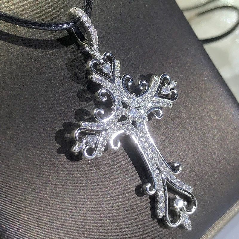 Jewelry 925 Silver Gothic Dark Style Cross Pendant Necklace Size ONE SIZE - 6 Thumbnail