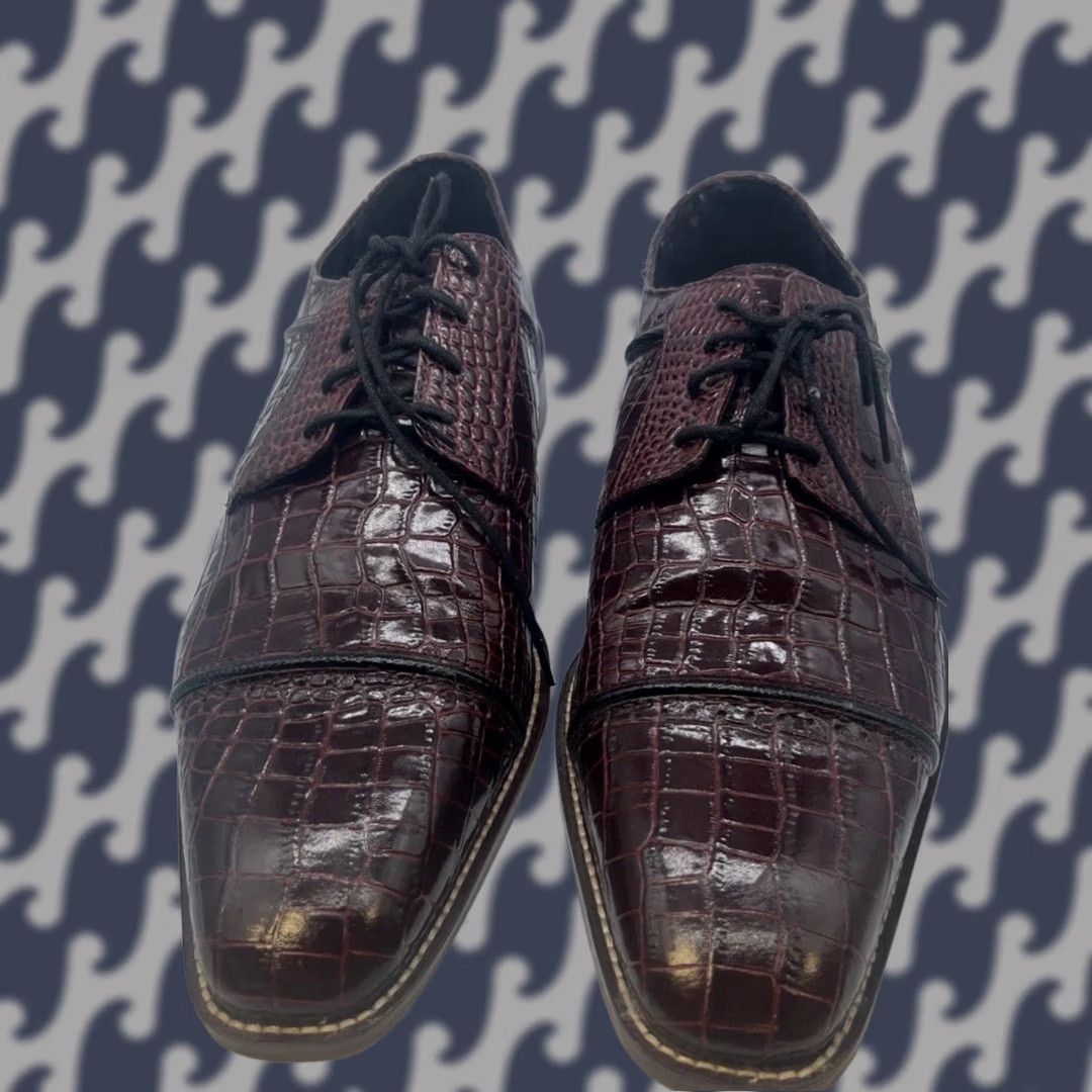 Stacy Adams Stacy Adams Mens Burgundy Crocodile Embossed Cap Toe Oxford Leather Shoes Size 13 Size ONE SIZE - 1 Thumbnail