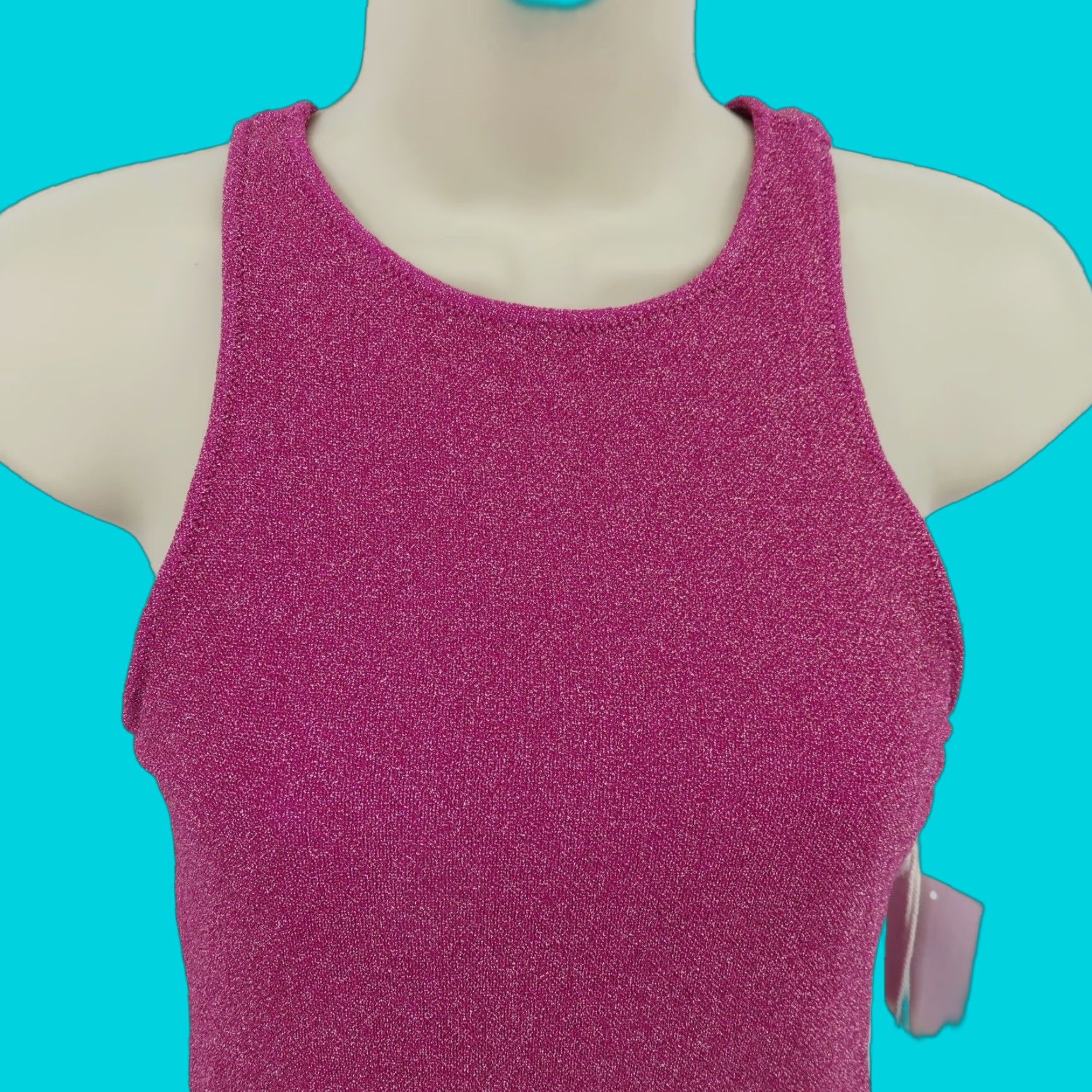 Good American Good American One Piece Swimwear Womens 2 Pink Hawiian Sparkle High Neck New Size ONE SIZE - 1 Thumbnail