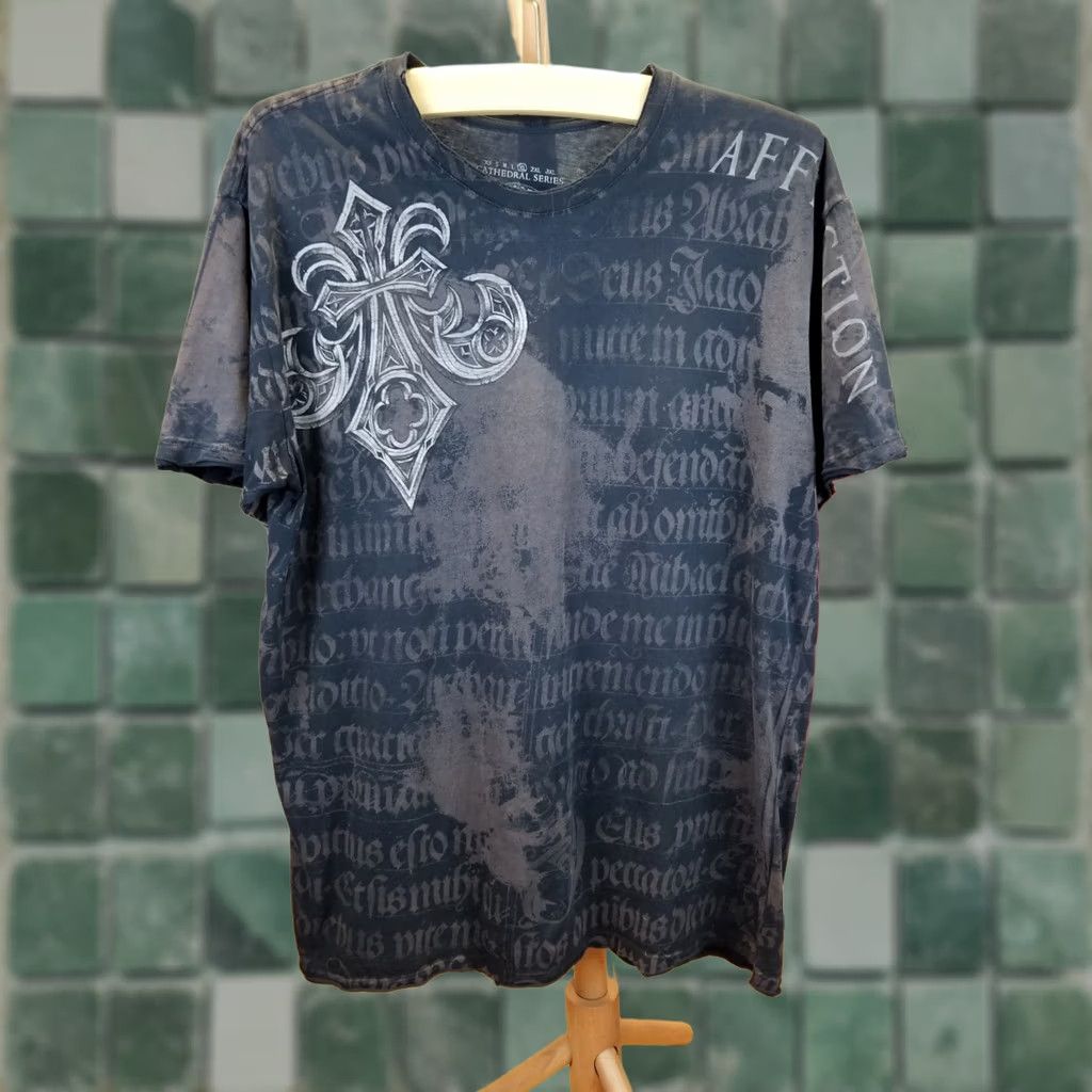 Affliction AFFLICTION T-Shirt XXL Gray Cotton Jersey Short Sleeve Round Neck Made in USA Vintage Grunge MMA Skull Wing 29 INCH Back 23 INCH Front Mens Size US XL / EU 56 / 4 - 1 Thumbnail