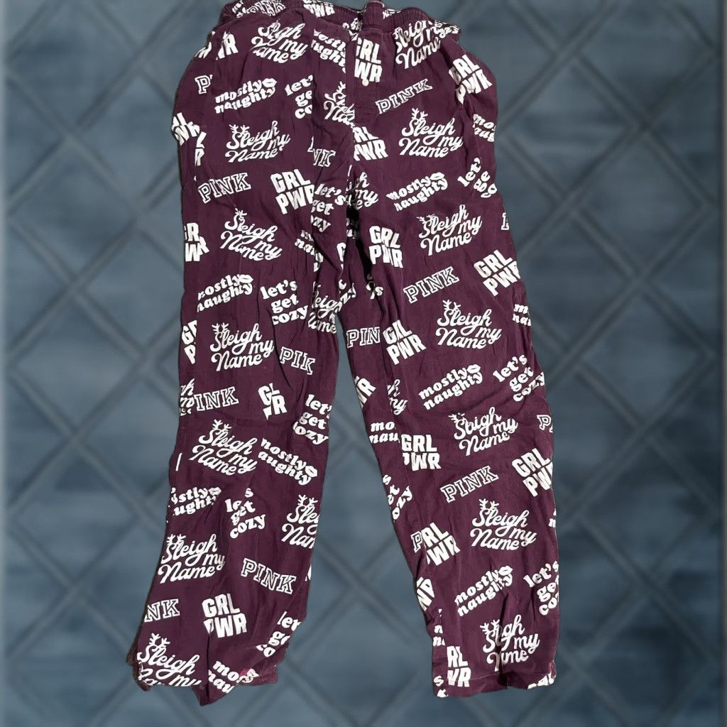 Victoria's Secret Victoria's Secret PINK Lounge Pants Christmas Burgundy Cotton Blend Medium Womens Size 32" / US 10 / IT 46 - 1 Thumbnail